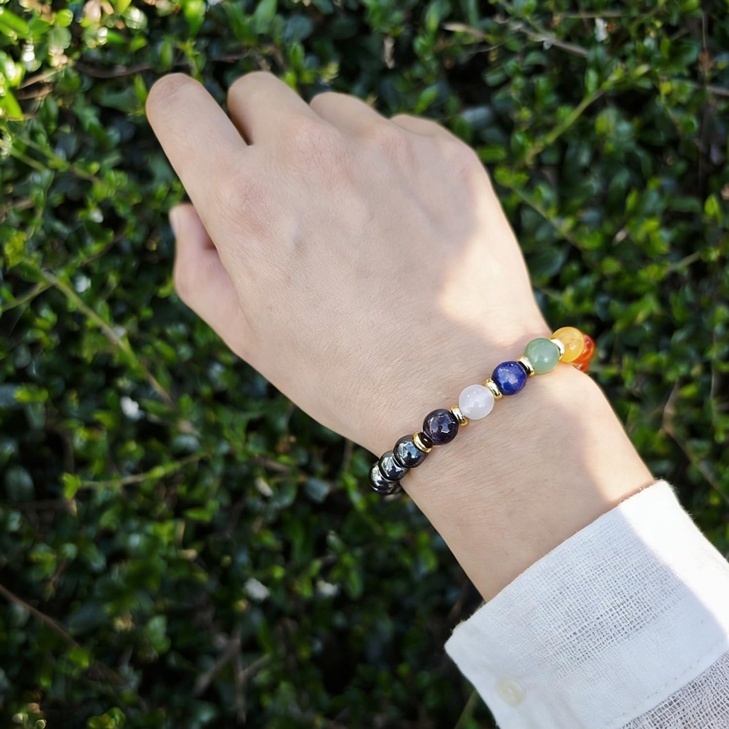 Thanks Nature Seven Chakra 8mm Beaded Bracelet - Balance Natural Healing Crystal Stretch Bracelet for Women and Men - Handmade Semi-Precious Gemstone with Positive Energy