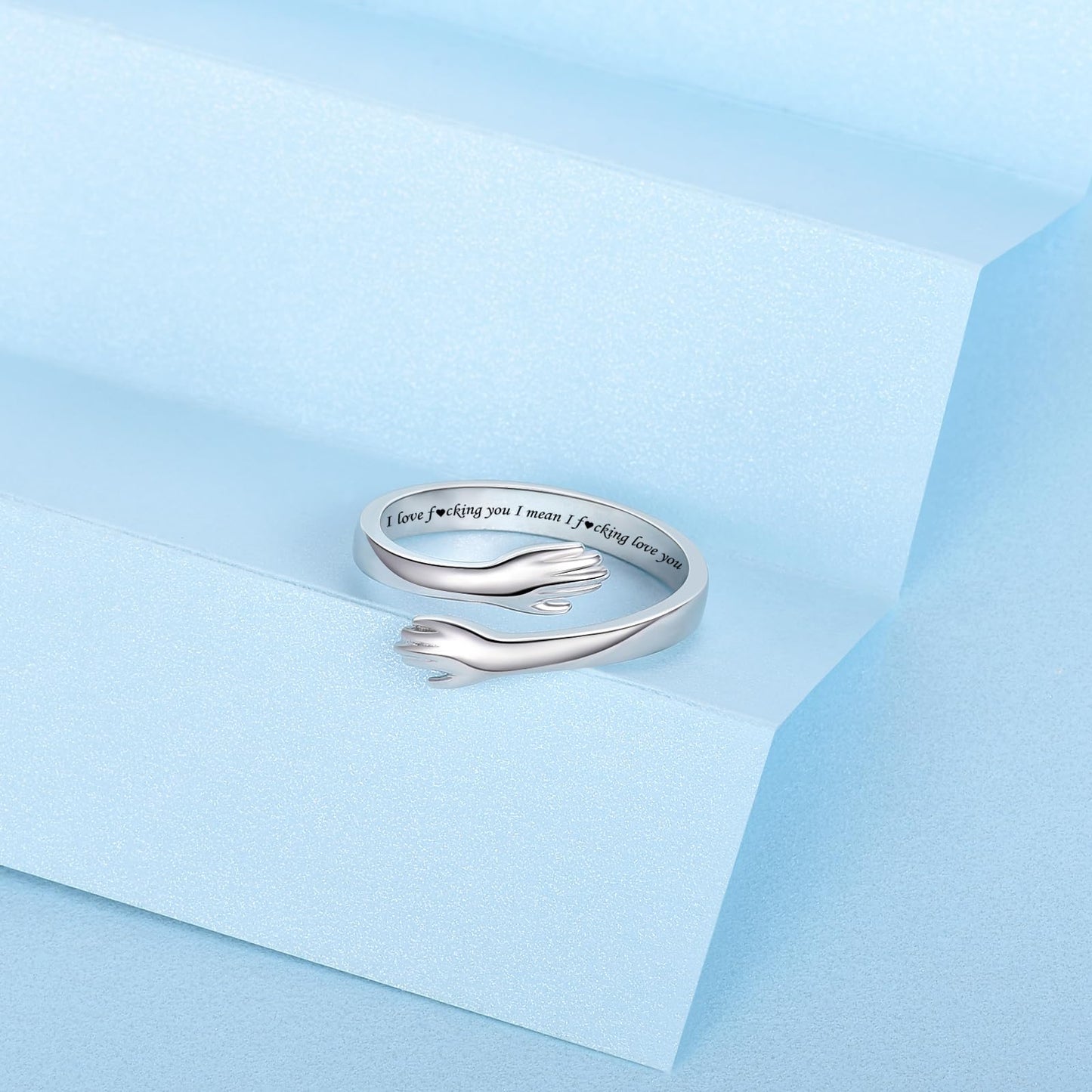 ACJFA Hug Rings for Women Sterling Silver Adjustable Ring Thumb Ring Birthday Mother Gifts Jewelry(I love * you I mean * love you)
