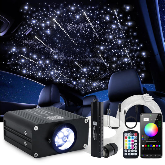 16W Car Home Starlight Headliner Kit, Twinkle & Sound Activate RGBW Fiber Optic Lights with APP & Remote Control, Shooting Star Lights for Ceiling Decoration, 600 pcs 9.8ft