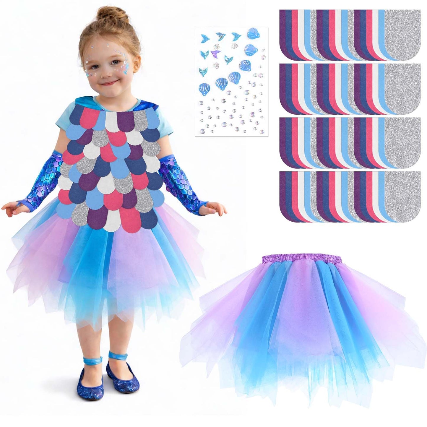Kavoc Rainbow Costume Set Includes Rainbow Tutu Skirt Mermaid Scale Fabric Pieces Book Story Character Costume Accessories for World Book Day Cosplay Party Supplies