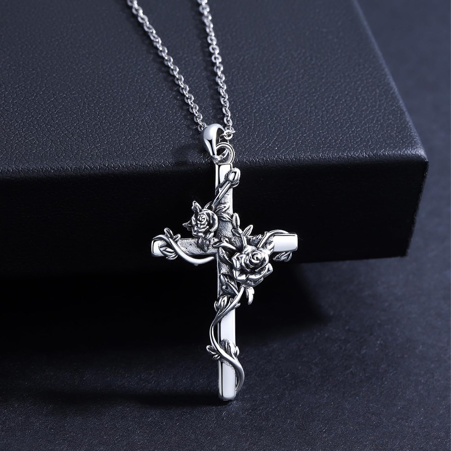 Cuoka Cross Necklace - 925 Sterling Silver Rose/Sunflower/Tree of Life/Family Tree Cross Pendant Jewelry - Spiritual Symbol of Religion Faith Love & Family Connection Beautiful Gift for Women Moms and ChristmasThanksgiving Day Baptism Special Occasions