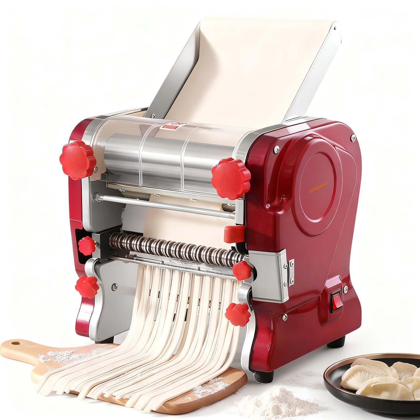 LEONEBEBE Commercial Pasta Maker Machine, Electric Noodle Roller, Bulit-in Press Sheeter, 3/9MM Dual Blades, Thickness Adjustable (0.3-5mm) for Restaurant Use
