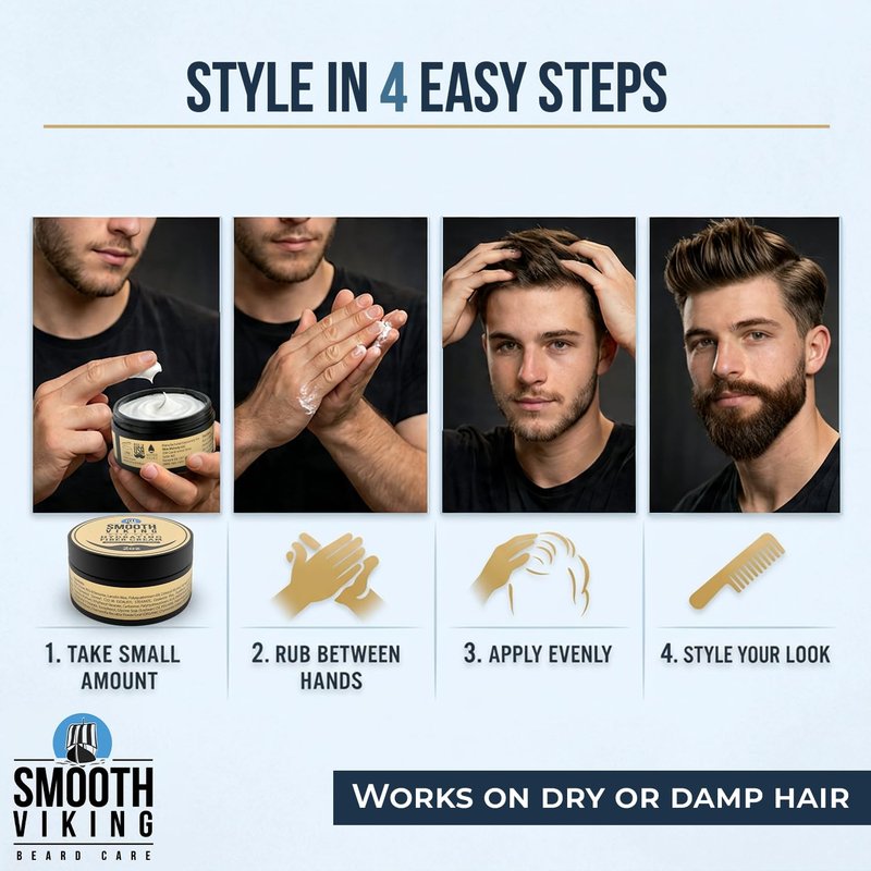 Smooth Viking Hydrating Fiber Cream for Men - Fiber Cream with Medium Hair Hold, Minimal Shine, 2oz - Hair Fibers for Thinning Hair, Flexible Mens Hair Cream for Natural Style