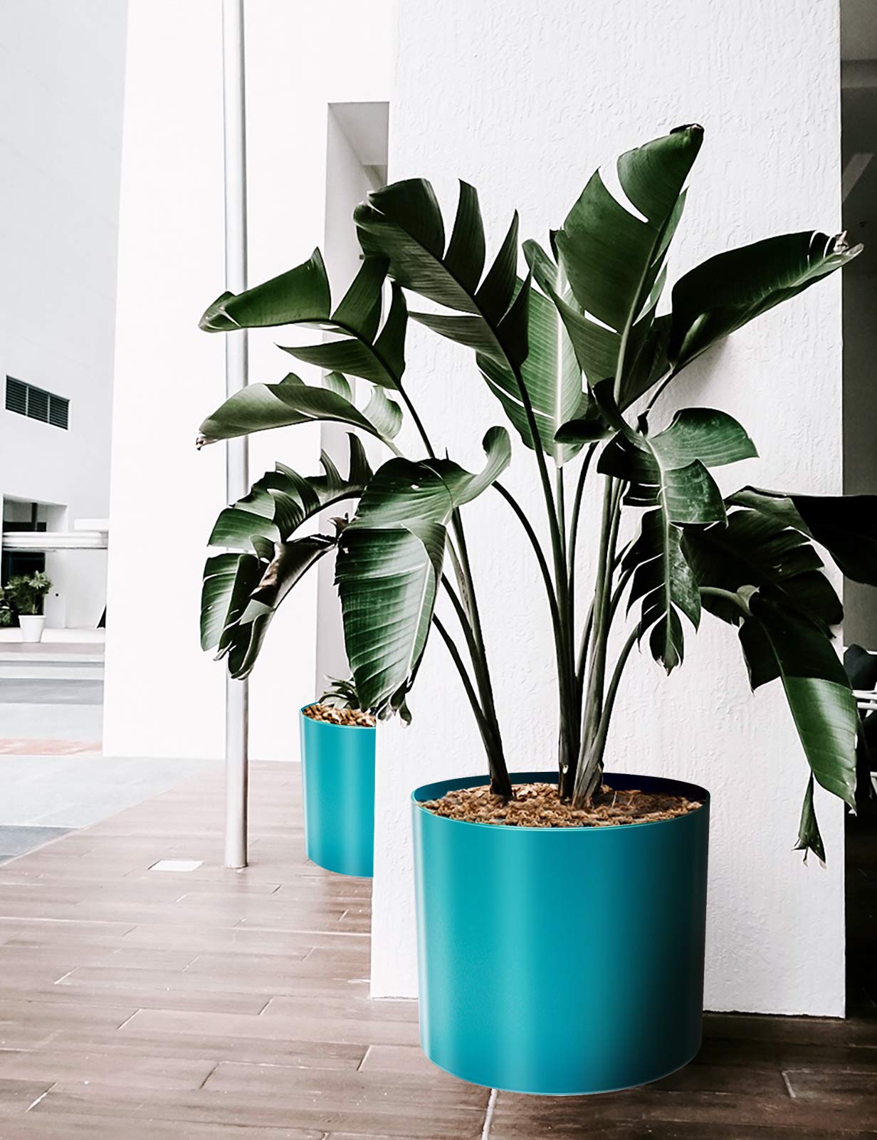 AISHN Plastic Planters, 8/10 Inch Plant Pot, Outdoor Modern Decorative Plastic Pots with Drainage Hole for House Plants, Succulents, Flowers, and Cactus.(Blue)