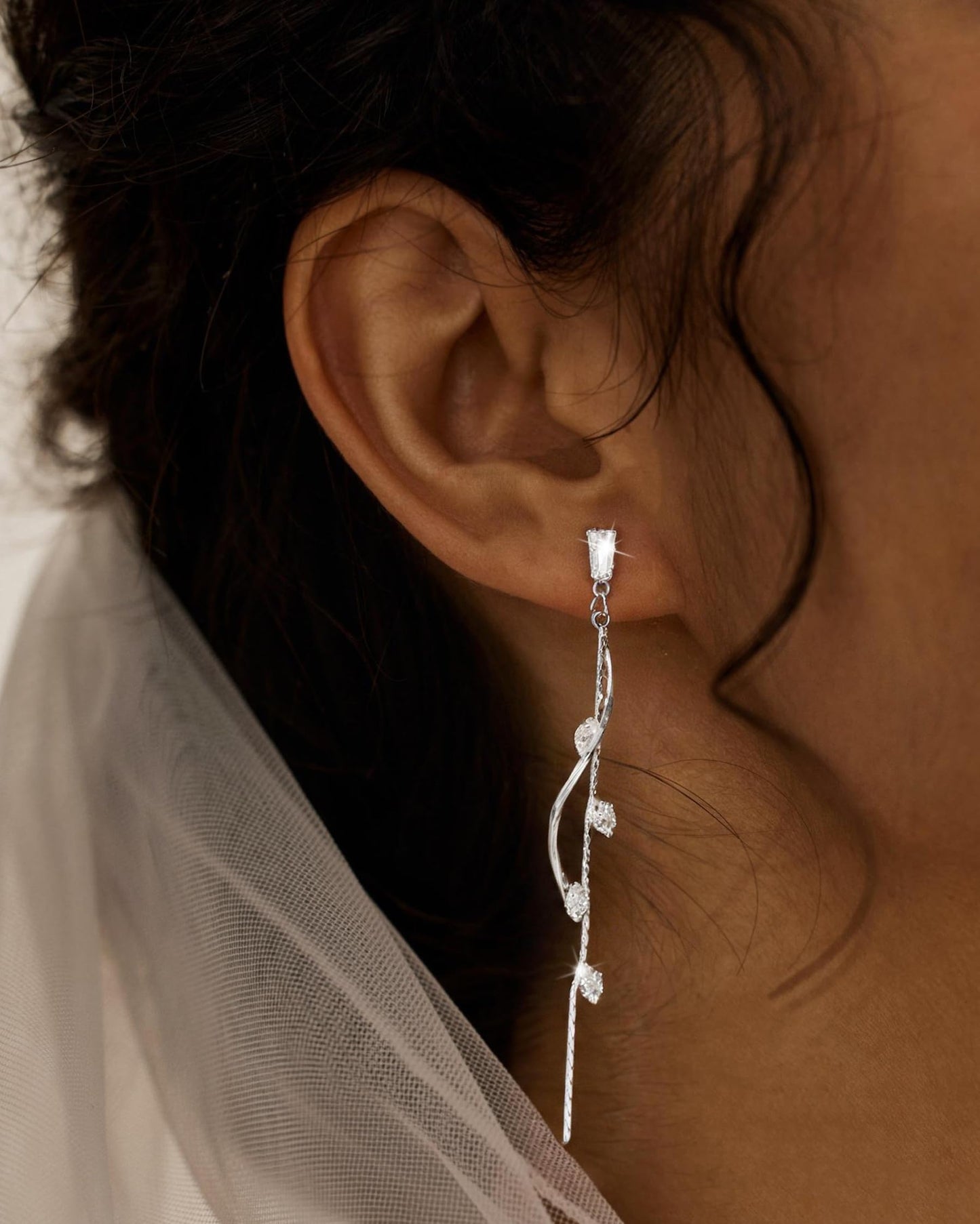 Asdecy 925 Sterling Silver Dangle Earrings for Women Drop Long Dangle Cubic Zirconia Elegant Prom Bridal Bridesmaid Wedding Anniversary Dangling Trendy Jewelry