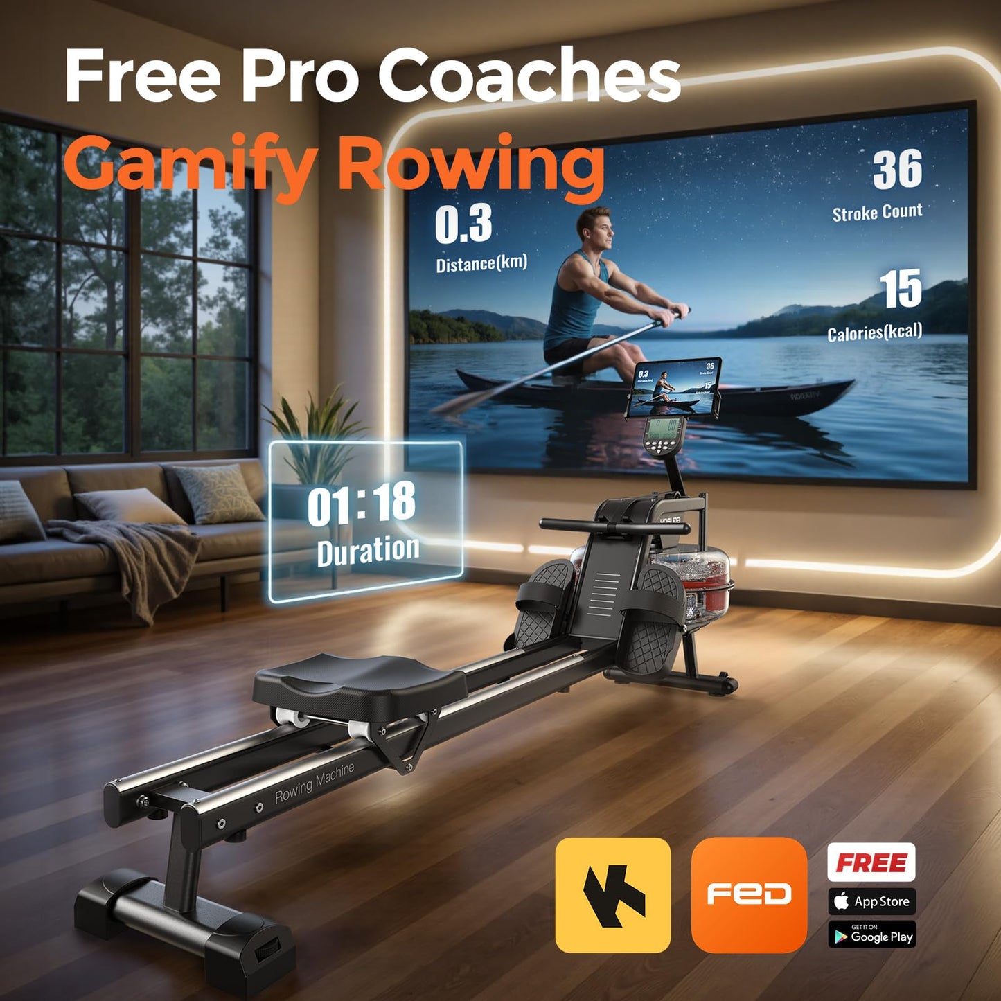 YOSUDA Water Rowing Machines with Bluetooth-Water Rowers 350LBS Weight Capacity for Home Use with Smooth Aluminum Dual Slide Rail & Rowing-Dedicated Monitor
