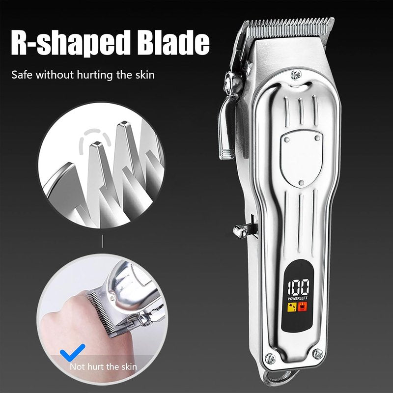 Professional Hair Clippers for Men - Cordless Hair Trimmer Kit with LCD Display | Rechargeable Silver Hair Cutting Set