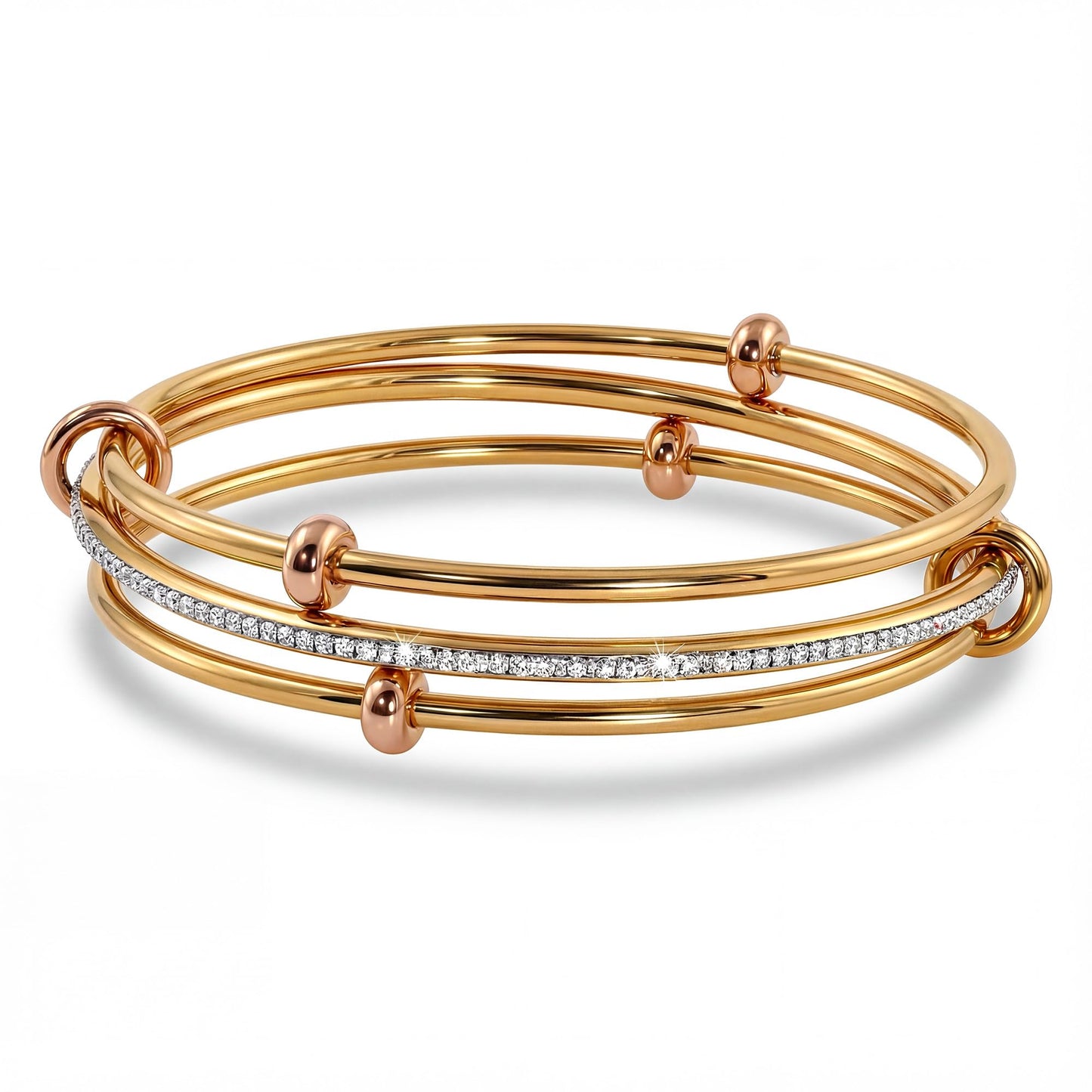 Musishiyu Gold Bracelets for Women Stacking Bangle - 18K Mixed Metal Tri-Color Rolling Interlocking Bands, Cubic Zirconia Fidget Anxiety Jewelry, Perfect Gifts for Mom Wife Grandma