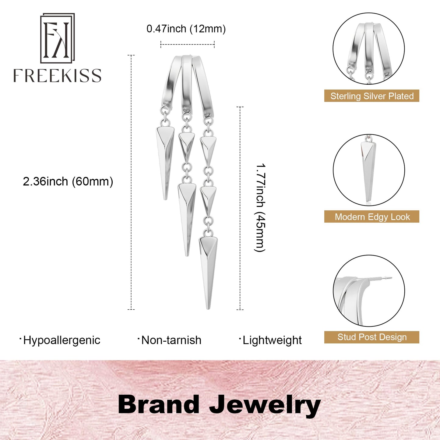 Freekiss Silver Hypoallergenic Stud Dangle Earrings for Women, Dainty Minimalist Long Drop Illusion Huggie Hoop Earrings Set, Simple 925 Sterling Silver Plated Womens Jewelry