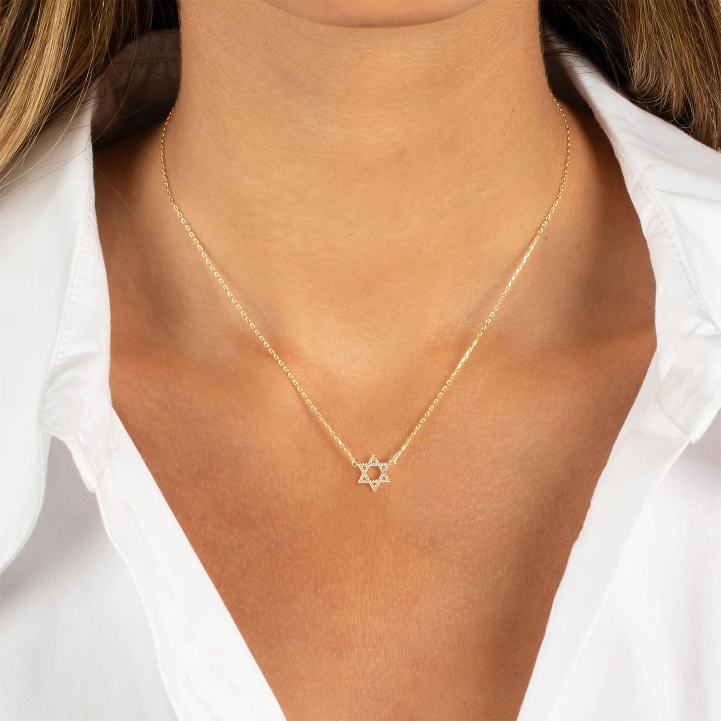 VRIUA Star of David Necklace for Women 14k Gold Plated Dainty Gold Star of David Cubic Zirconia Delicate Jewelry Everyday for Women