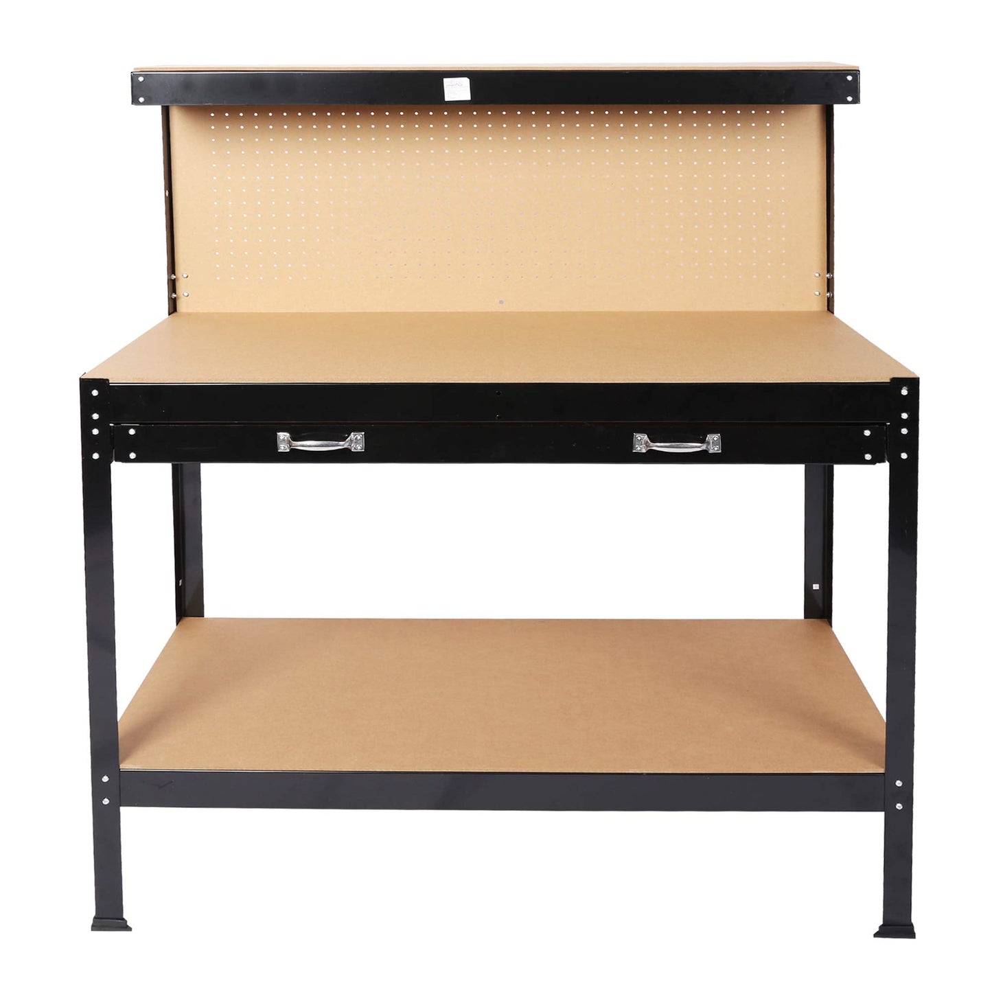 63" Steel Workbench Tool Storage - Heavy-Duty Workshop Table with Drawer, Peg Board - Durable, 300lbs Capacity, Waterproof, Rust-Resistant - Ideal for Garage, Office, Commercial or Home Use