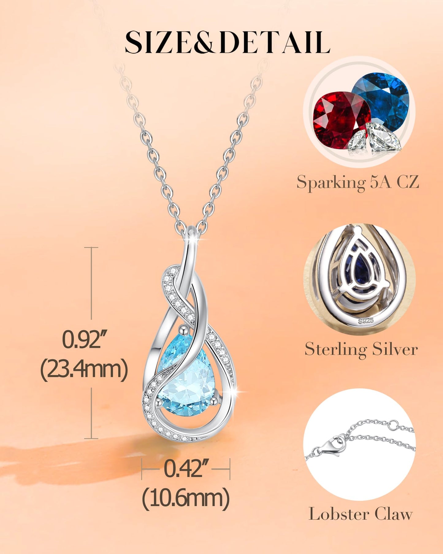 FANCIME Aquamarine Necklace March Birthstone Sterling Silver Infinity Knot Pendant Necklace Blue Gemstone Fine Jewelry Birthday Mothers Day Gifts for Women Mom