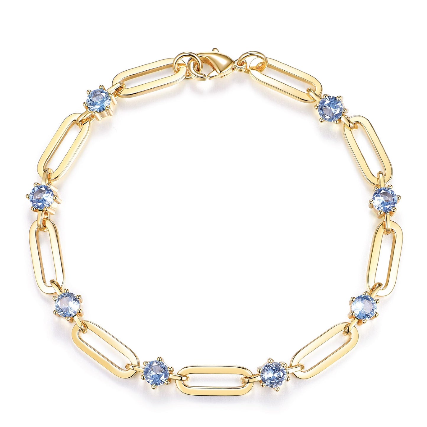 shinelab Paperclip Sapphire Bracelet for Women Couple Bracelets with CZ Chain Strand Jewelry for Men_7inches
