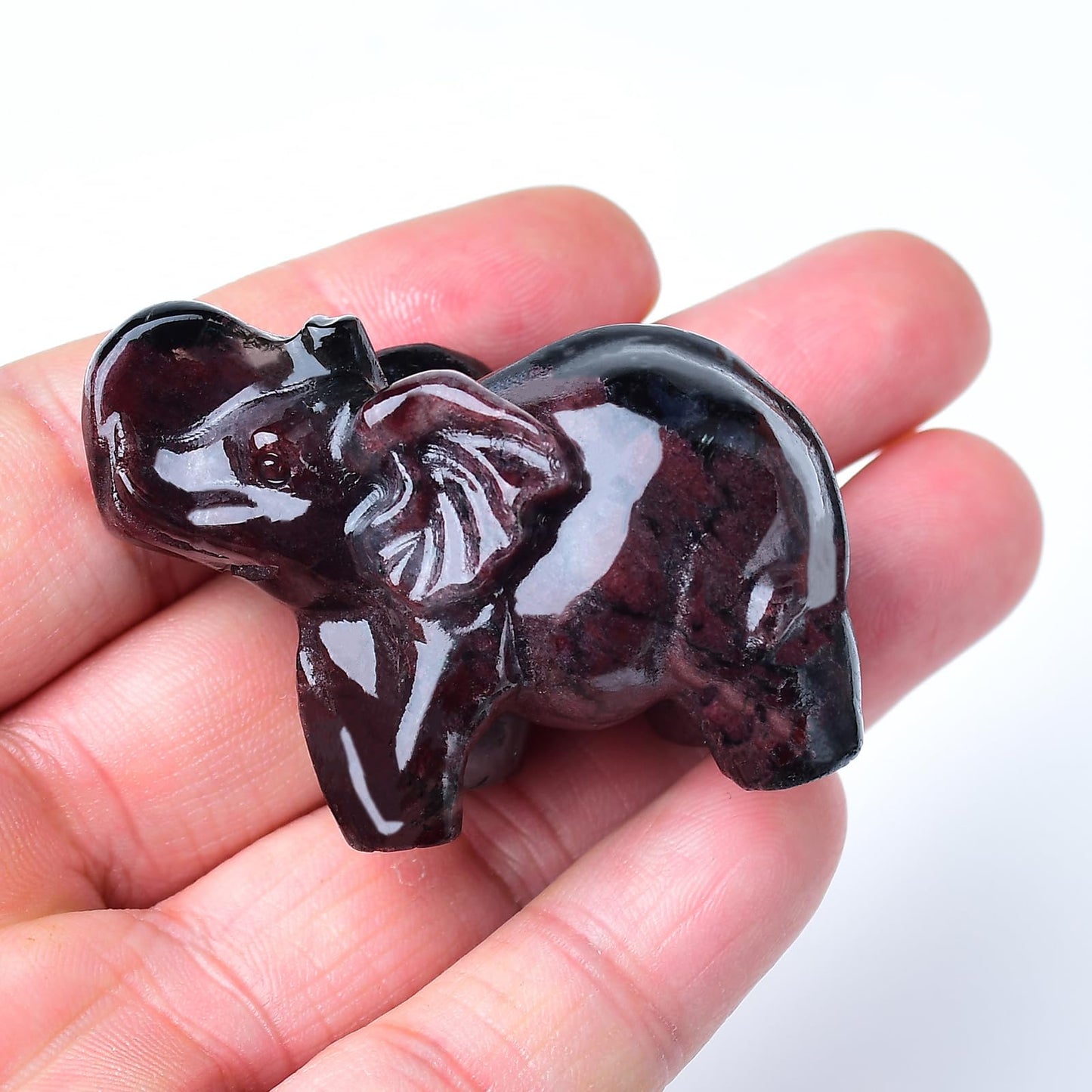 WUYOUSHI Garnet Crystal Elephant Statue 2" Healing Crystal Handmade Figurine Lucky Guardian Pocket Statues Reiki Meditation Office Home Decoration Gift