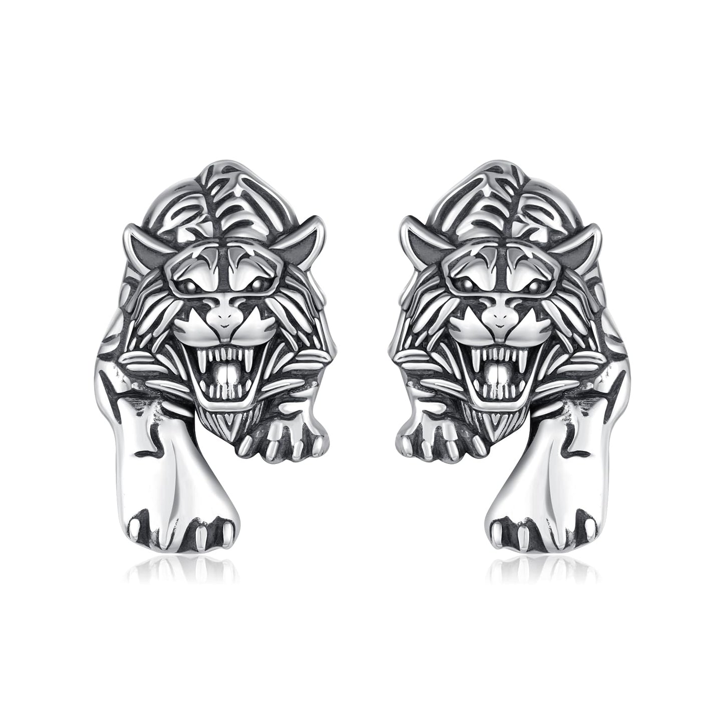 YueYuan Tiger Earrings for Men 925 Sterling Silver Tiger Head Stud Earrings Animal Viking Jewelry Gift for Birthday Graduation Christmas