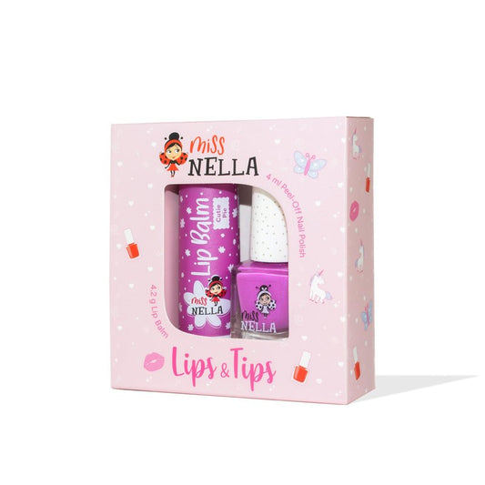 Miss Nella Nail Polish + Lip Balm set- Special Purple Glitter Nail Polish for Kids- BLUEBERRY SMOOTHIE, with Peel-off, Water Based & Odour Free Formula + CUTIE PIE purple hypoallergenic lip balm