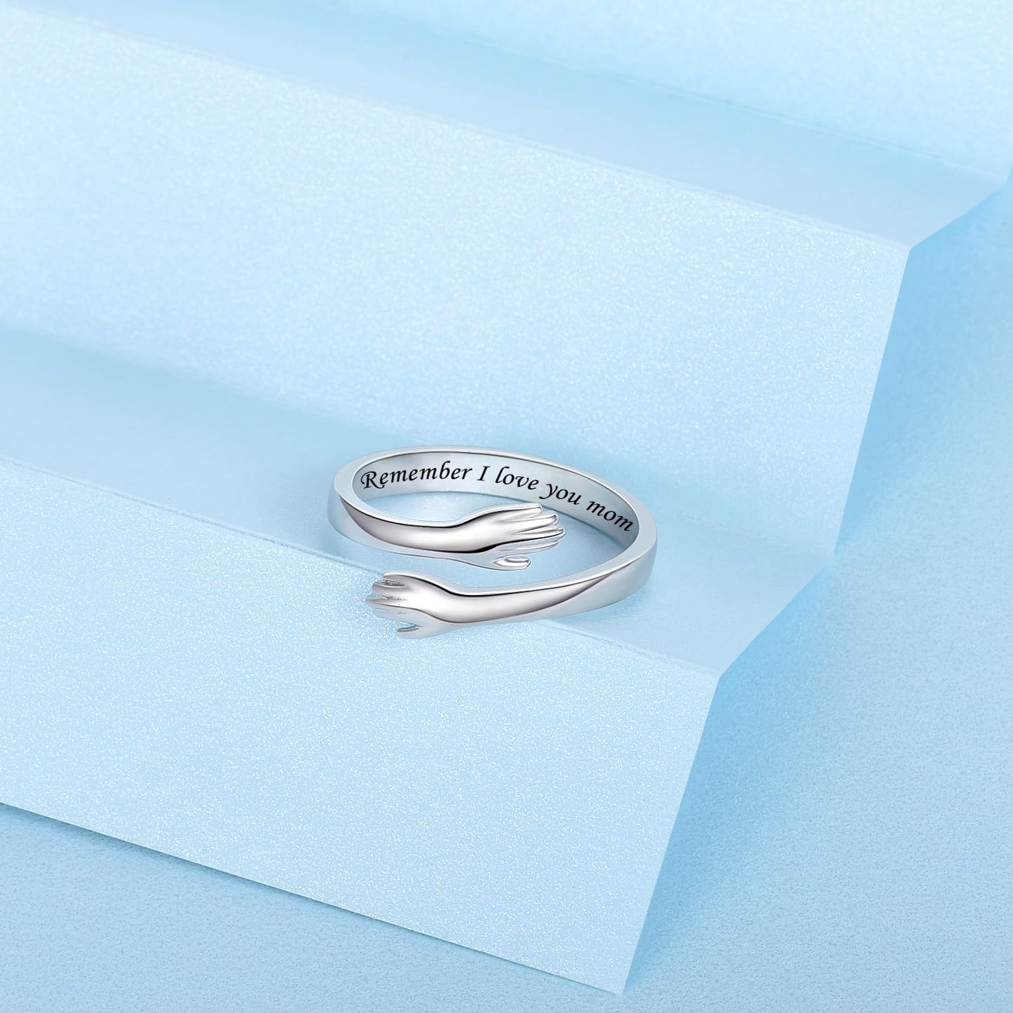 ACJFA Hug Rings for Women Sterling Silver Adjustable Ring Thumb Ring Birthday Mother Gifts Jewelry(Remember I love you mom)