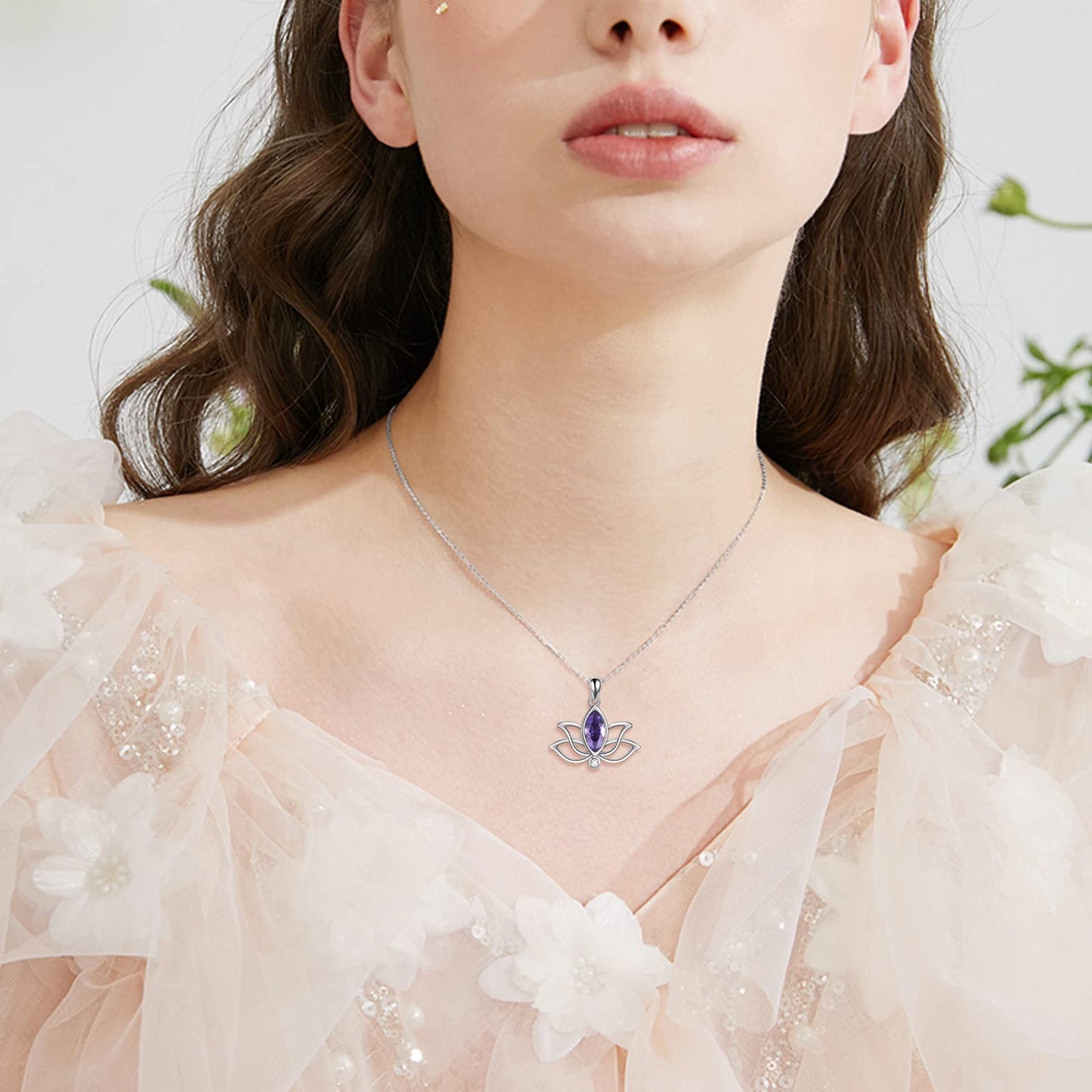 YFN Lotus Necklace Sterling Silver February Birthstone Pendant Pruple Amethyst Jewelry Gifts for Women (Feb)