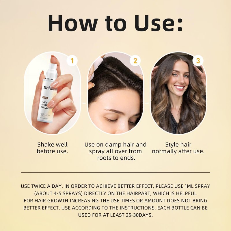 Snidin Hair Growth Spray –Biotin & Rosemary oil -Multi-Effect Scalp Treatment for Thinning Hair – With Ginseng & Arborvitae for Strengthening & Shine – 60ml per Bottle