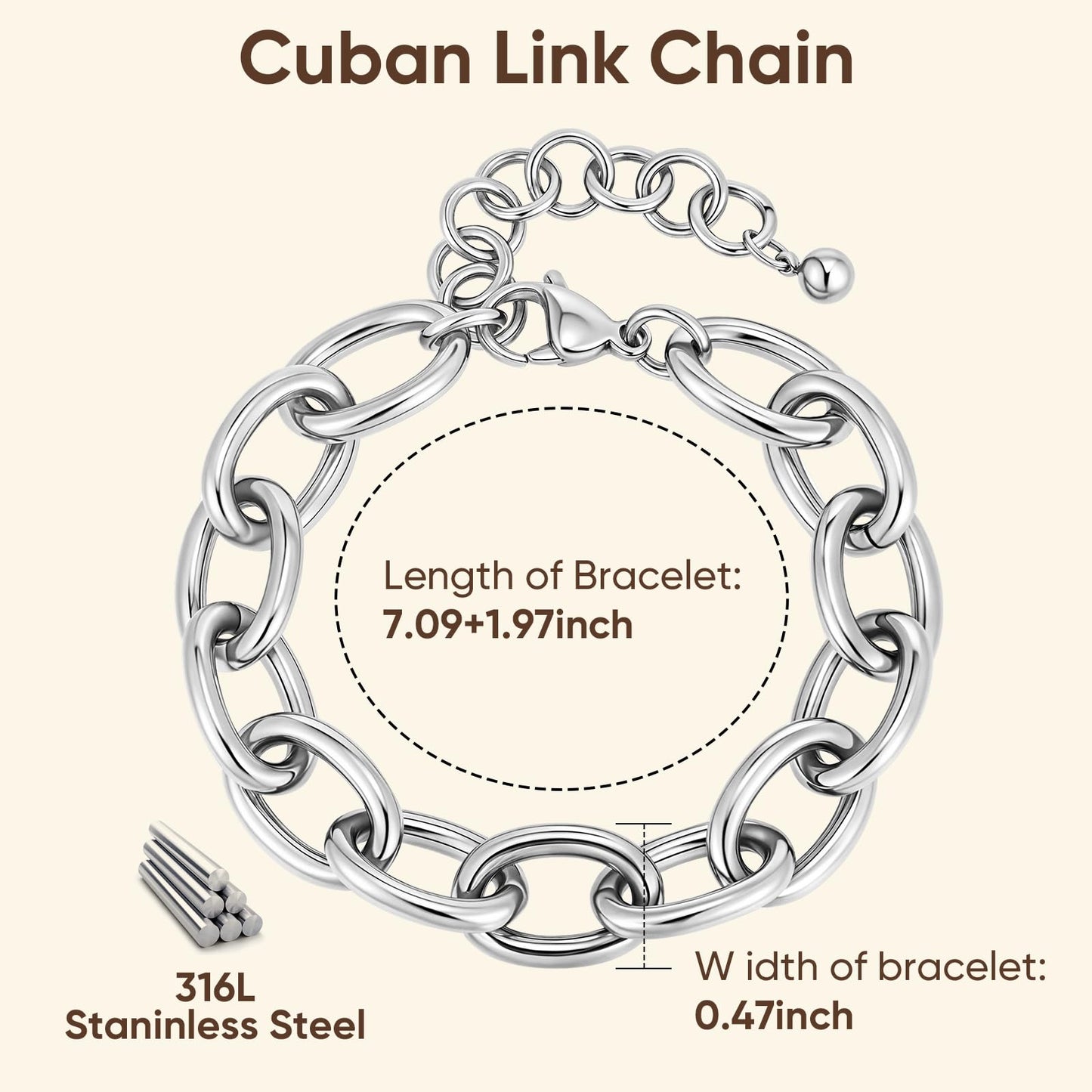 Chunky Gold Bracelet for Women - 18K Gold Plated Cuban Link Bracelets, Stainless Steel Non-tarnish Personality Thick Chain Trendy Jewelry Gifts, Christmas Valentines Prom Birthday Gift for Girlfriend
