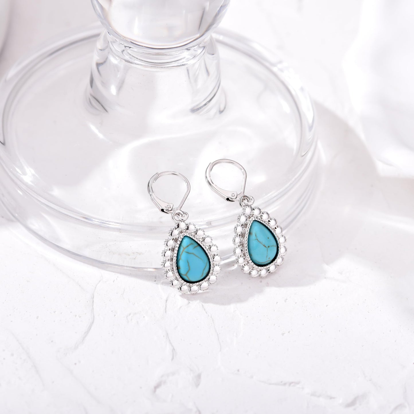 HELORET Turquoise Leverback Earrings for Women, Turquoise Drop Earrings Leverback Healing Stone Earrings Jewelry