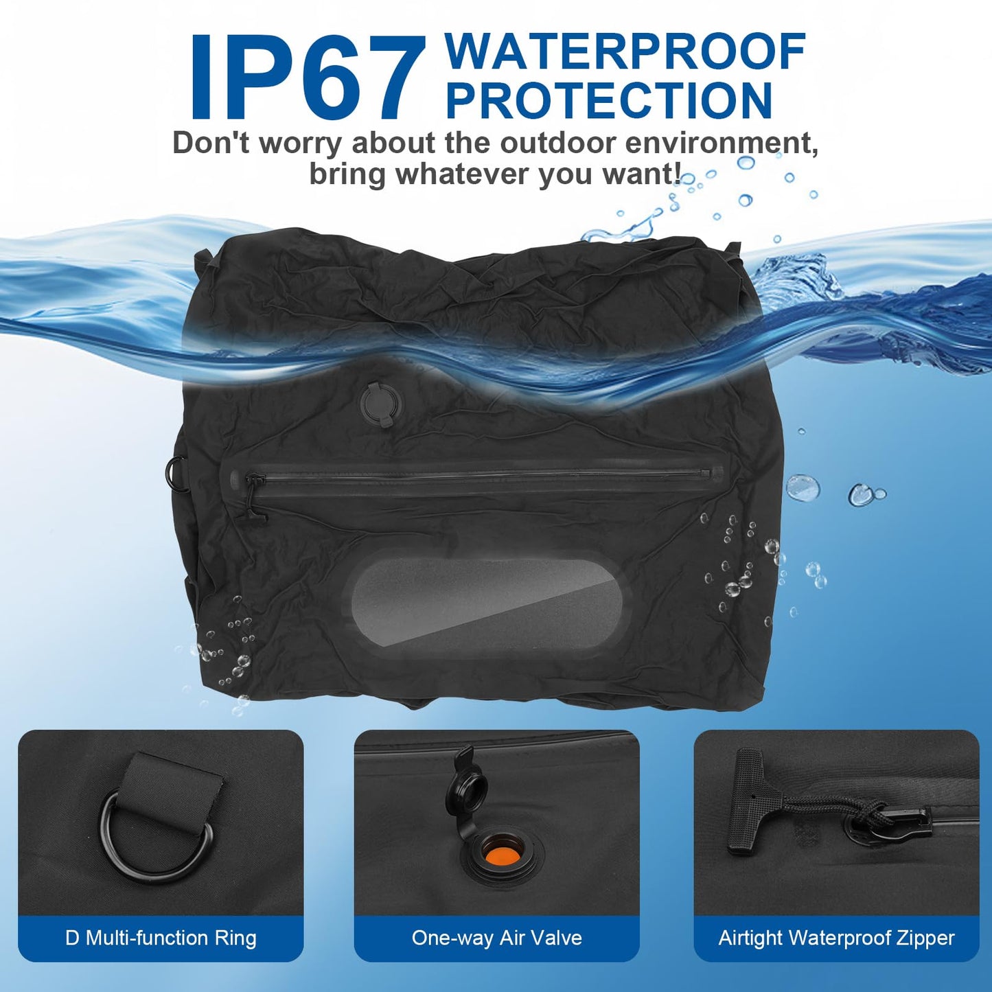 Travel Vacuum Bags with Pump, Reusable Vacuum Packing Cubes Bags for Luggage, IPX7 Waterproof, Space Saver, Vacuum Bag Kit for Camping, Suitcase, Gym, Yoga, Swim, Beach (1 Bag + Pump)