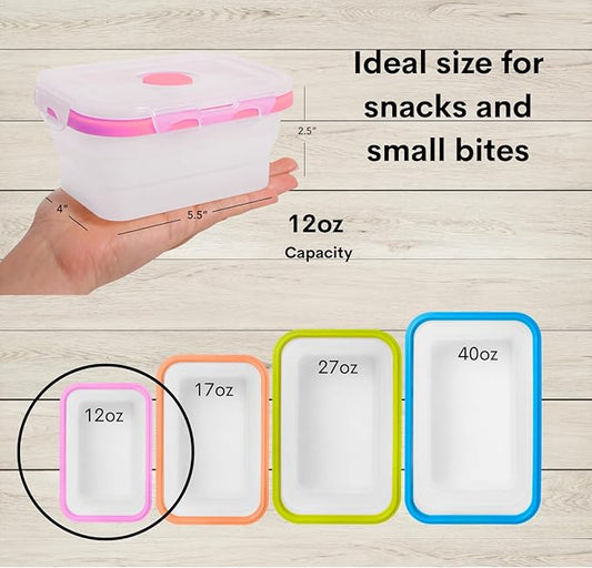 Small 12oz Collapsible Silicone Food Container (1.5 Cups) Compact Lunch, Snack & Leftover Storage BPA-Free, Leak-Resistant Lid, Microwave, Freezer & Dishwasher Safe, Space-Saving Portable Bento Box