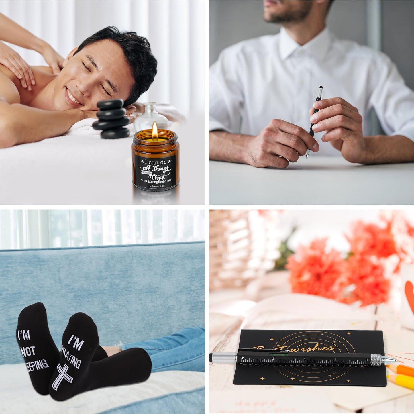 Kolewo4ever 9 Pcs Christian Gifts for Men Religious Gift for Dad Inspirational Gifts Set for Father Spiritual Religious Catholic Gift Box for Male Friends Co Workers