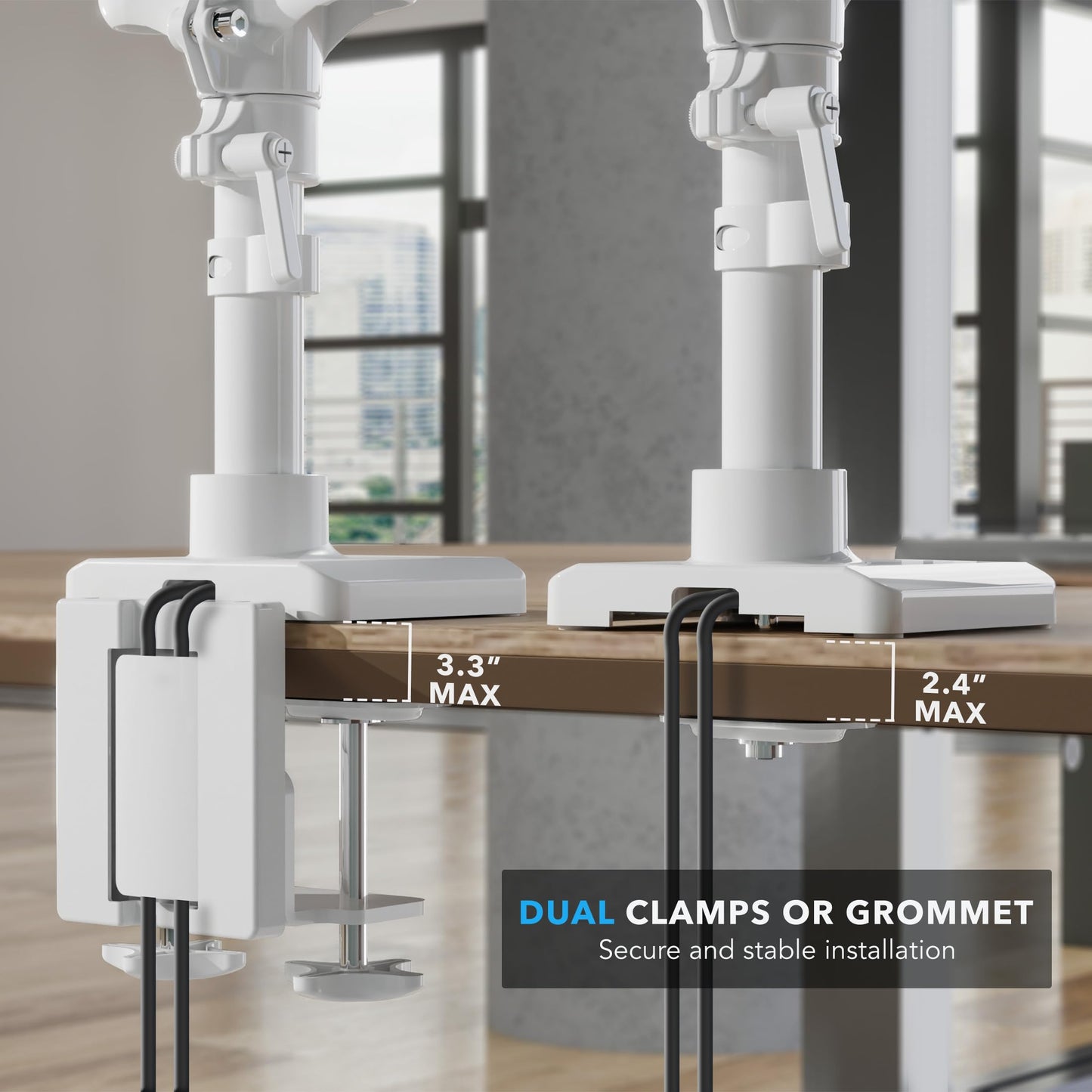 Mount-It! Triple Monitor Stand for Desk, 3 Arm Monitor Mount with Gas Spring Adjustment, Fits 13–32 Inch Screens up to 17.6 lbs per Arm, VESA 75 & 100, Clamp or Grommet Base, USB-C & A Ports, White