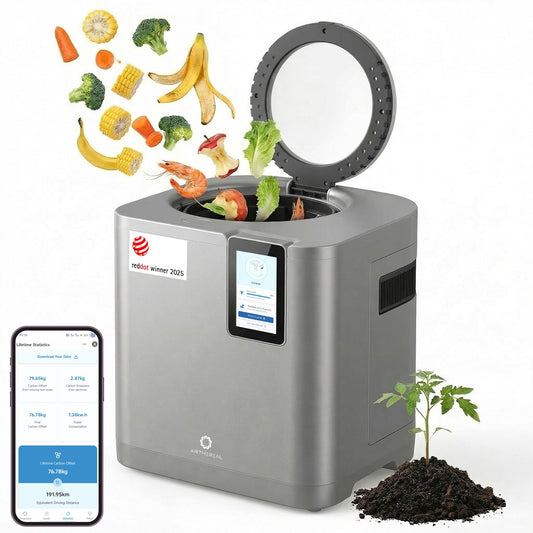 Airthereal Revive R800 5L Smart WiFi Electric Kitchen Composter - Odorless, Self-Cleaning, 3 Modes for Efficient Composting, Reduces Food Waste by 90%, App-Connected for Carbon Footprint Data
