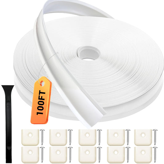 1” RV Trim Molding Insert, 100 Ft Heavy Duty RV Weather Stripping Exterior, Vinyl Rubber Seal Strip Includes End Caps, Screw Cover Trim for Camper Travel Trailer, White