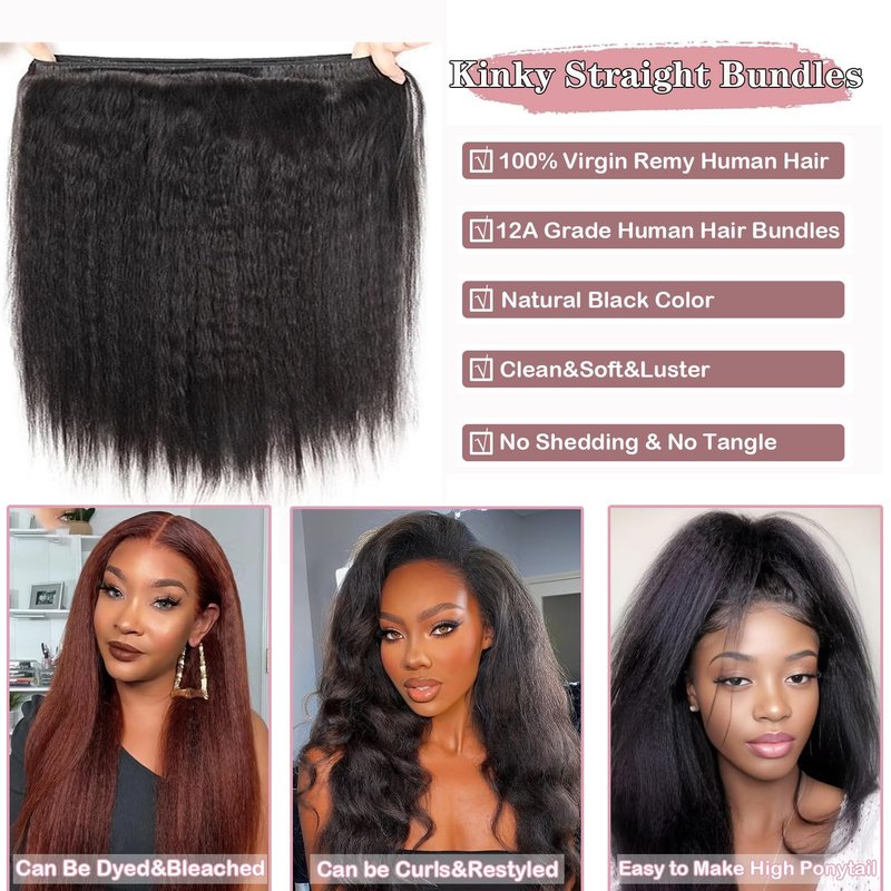Releek 12A Brazilian Kinky Straight Bundles Human Hair 16 Inch 100% Unprocessed Yaki Straight Human Hair Single Bundle Quick Weave Hair Kinkycurly 1 Bundle Thick Remy Virgin Hair Extensions