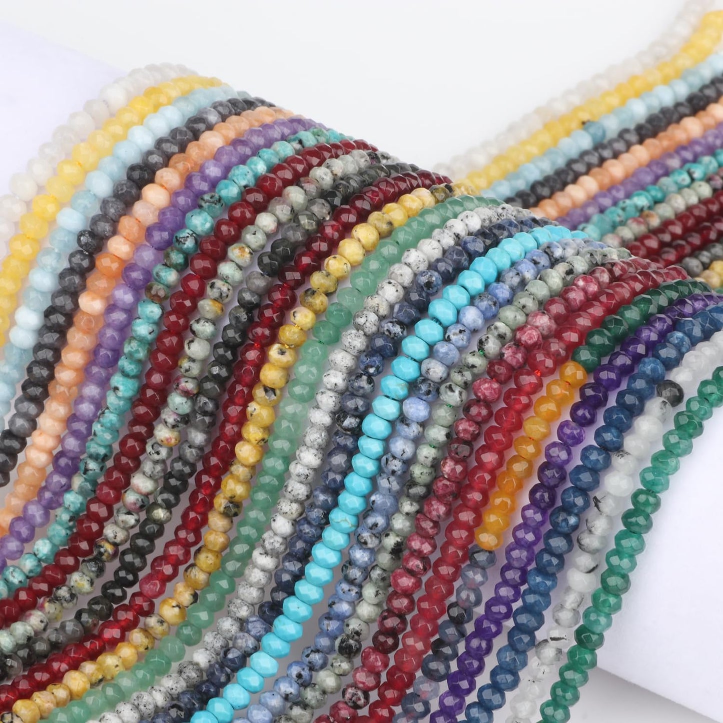 2 String 220PCS 3x5mm Natural Turquoise Stone Beads for Jewelry Making, Songxi Facted Loose Gemstone Beads for DIY Bracelet Necklace Making Supplies with Energy Healing Chakra Power