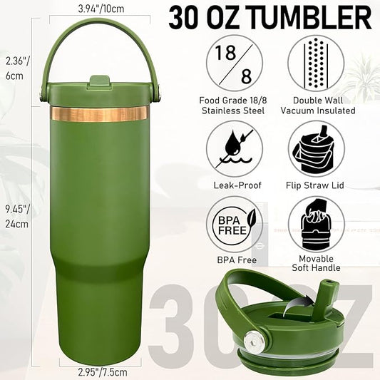30 oz Tumbler Bulk with Handle and Straw, Vacuum Insulated Tumblers with Flip Straw and Top Handle, Leakproof Powder Coated Tumbler, Stainless Steel Travel Mug for Coffee Water (Mixed, 8 Pack)