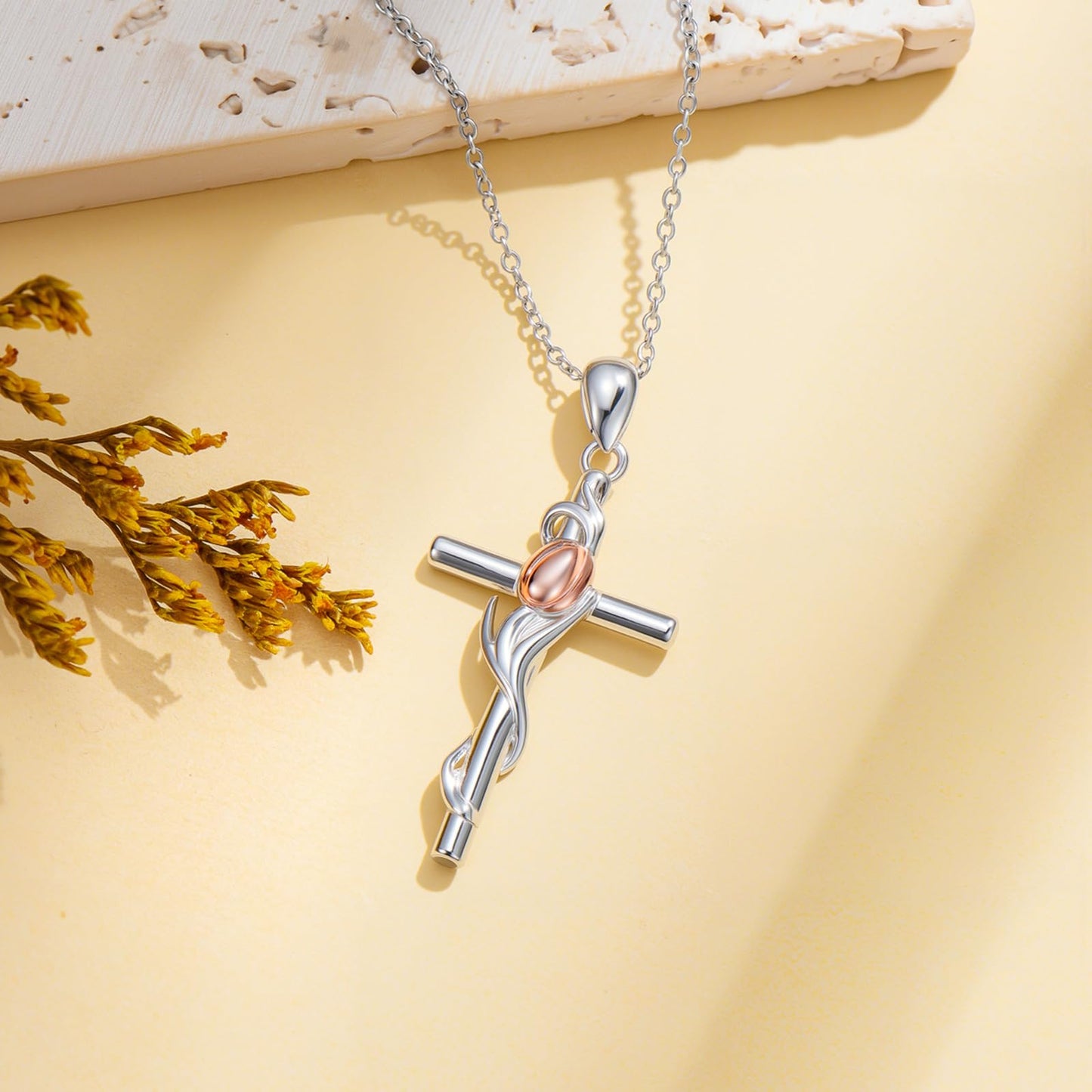 YYB Tulip Cross Necklace 925 Sterling Silver Tulip Gifts for Women Dainty Silver Cross Necklace Christian Religious Gifts for Women Mothers Day Gifts