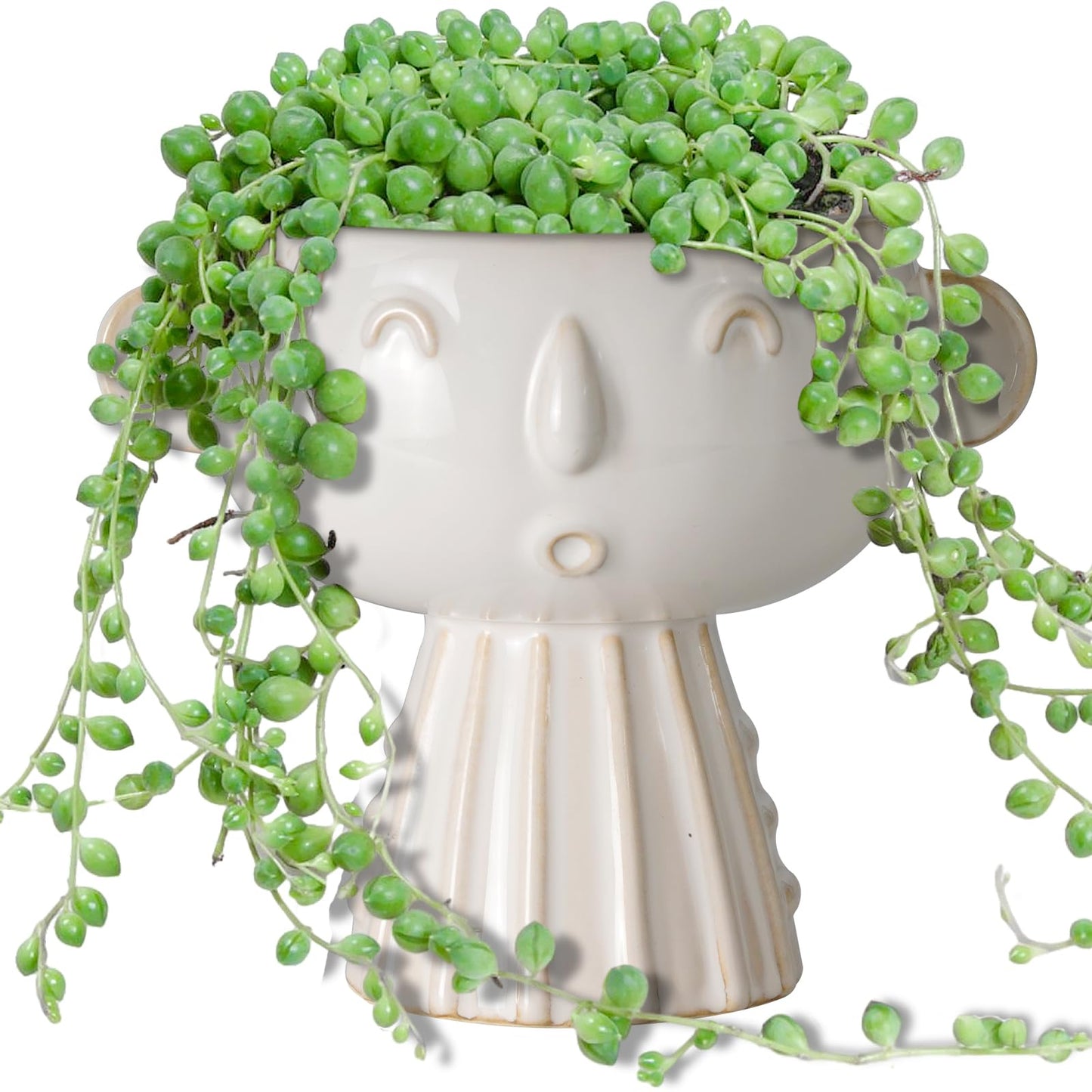 Fivepot Face Planter Pot 7 Inch - Cute Ceramic Flower Head Planter for Indoor Outdoor Succulent Pot with Drainage Hole Flower Pot Present for Mother Christmas White