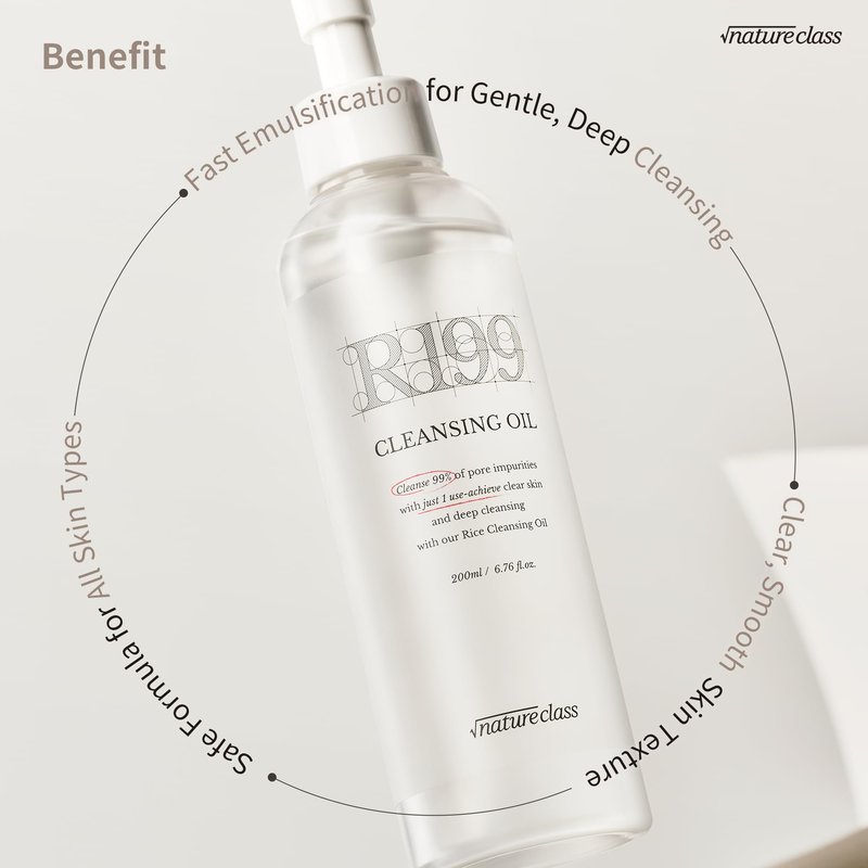NATURECLASS R199 Rice Cleansing Oil Face Cleanser Korean Skincare Makeup Remover Oil Cleanser for Face Blackhead Remover Pore Control Double Cleansing Sensitive Skin 6.76 fl oz