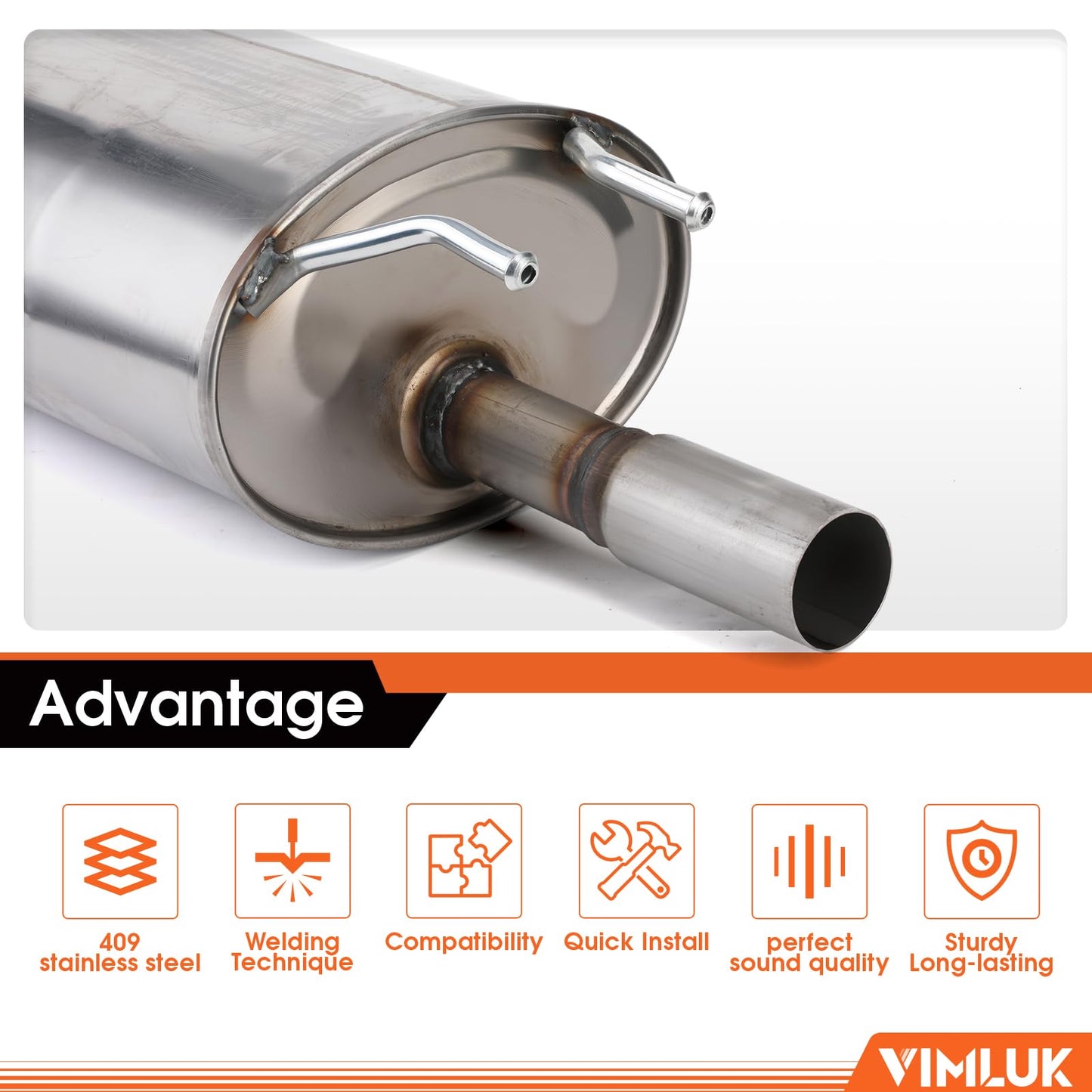 VIMLUK 409 Stainless Steel Rear Exhaust Muffler Compatible for 2006-2011 Honda Civic 1.8L and 2006-2011 Honda Civic Hybrid Sedan 1.3L-Including Gasket and Bolt kit Part Number:18307-SNA-A01(VK-HC01)