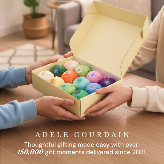 ADELEGOURDAIN Bath Bombs Set XL, Pack of 12 Pcs Gift Set for Women - 5.29oz Bath Bombs for a Soft Skin Feel, Spa Gift Set for Birthday, Girlfriend or Mothers Day, Gift Box Idea for Her, 150 gr Each