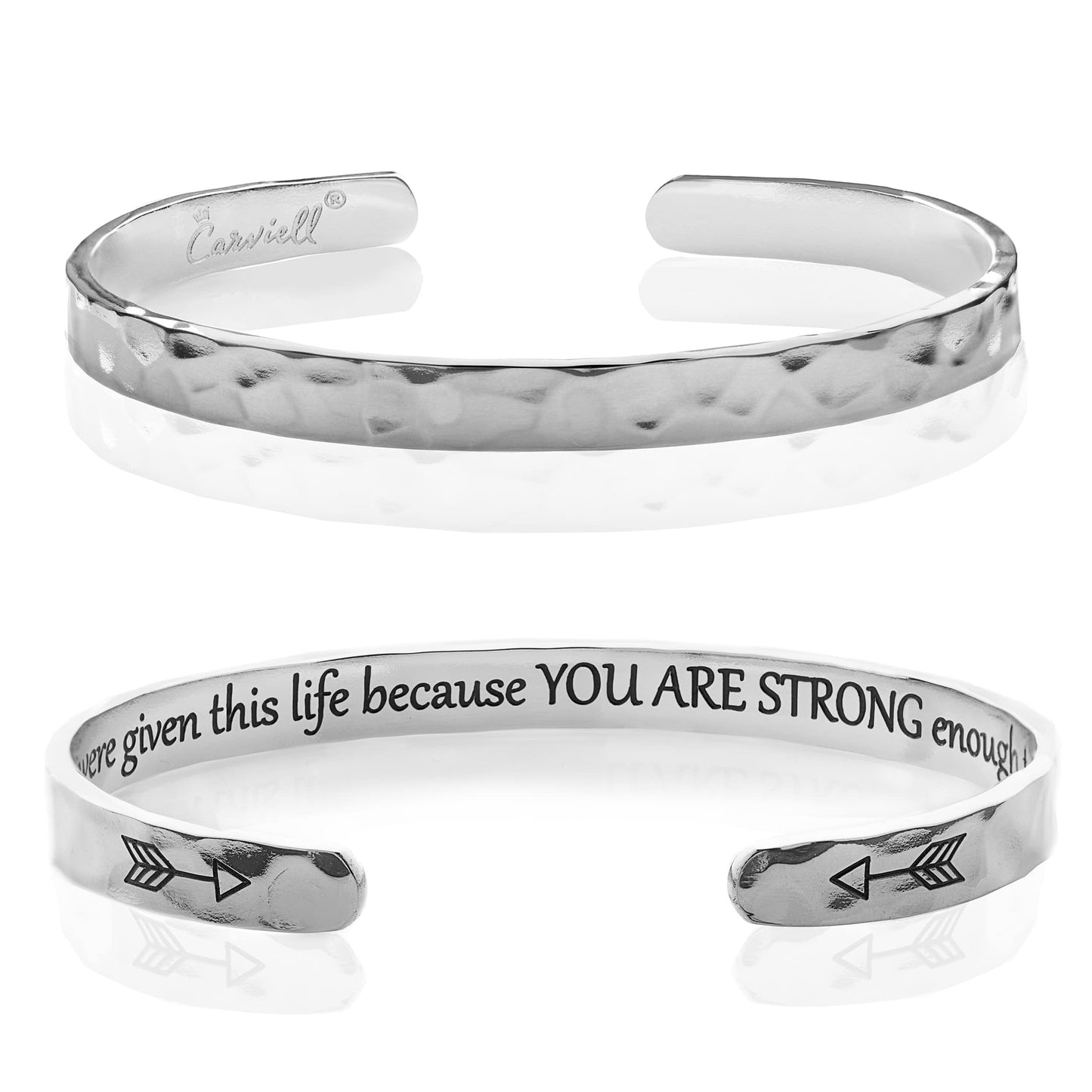 Carviell Inspirational Cuff Bracelet for Women, Hammered Stainless Steel, Encouragement Silver Bangle, Divorce, Depression, Miscarriage, Recovery Gifts