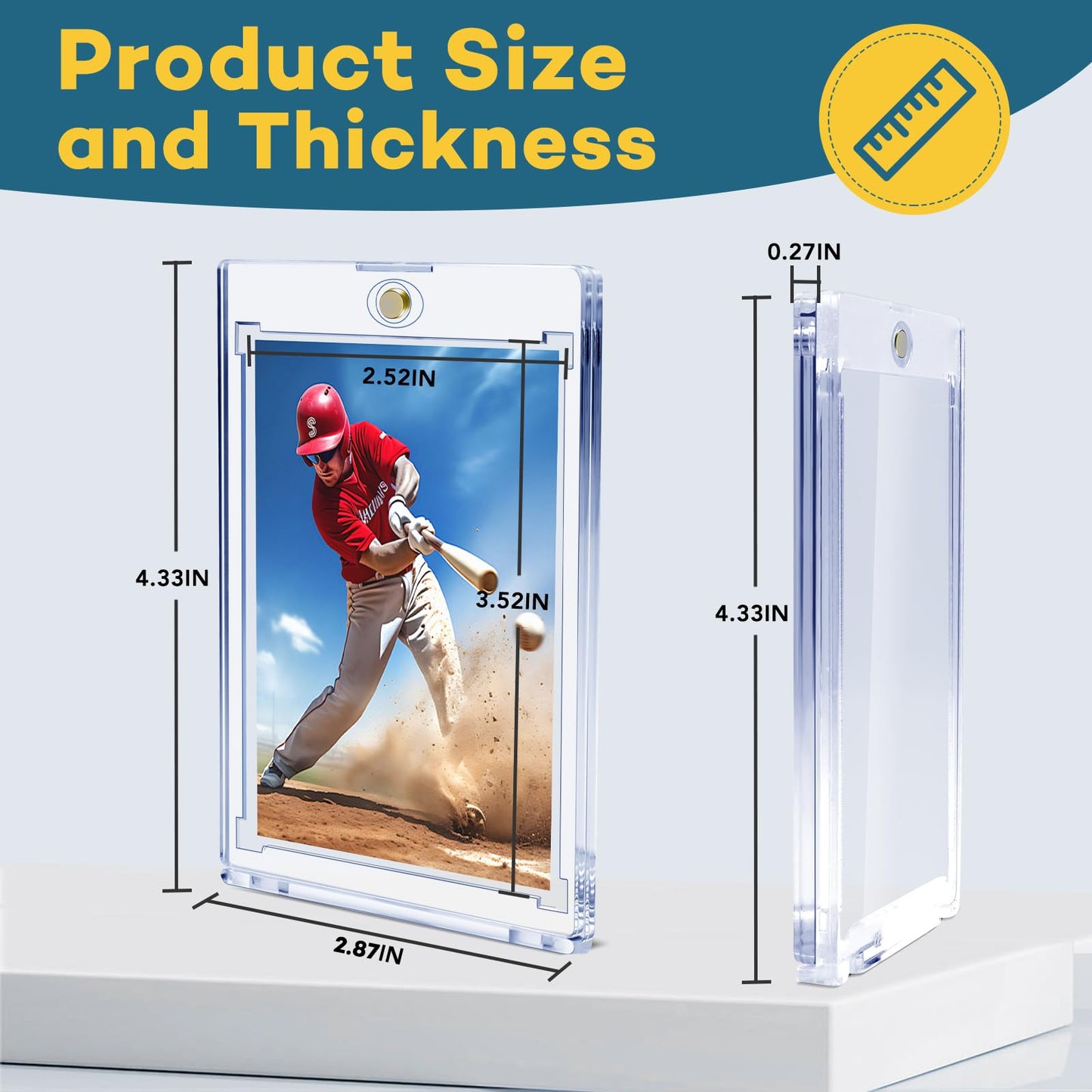 ZENOWICK 64ct Magnetic Card Holders, 35pt One Touch Card Holder, U-V Protection Hard Plastic Case for Trading Cards, Display Case for Sports, Baseball, Football, Game Cards
