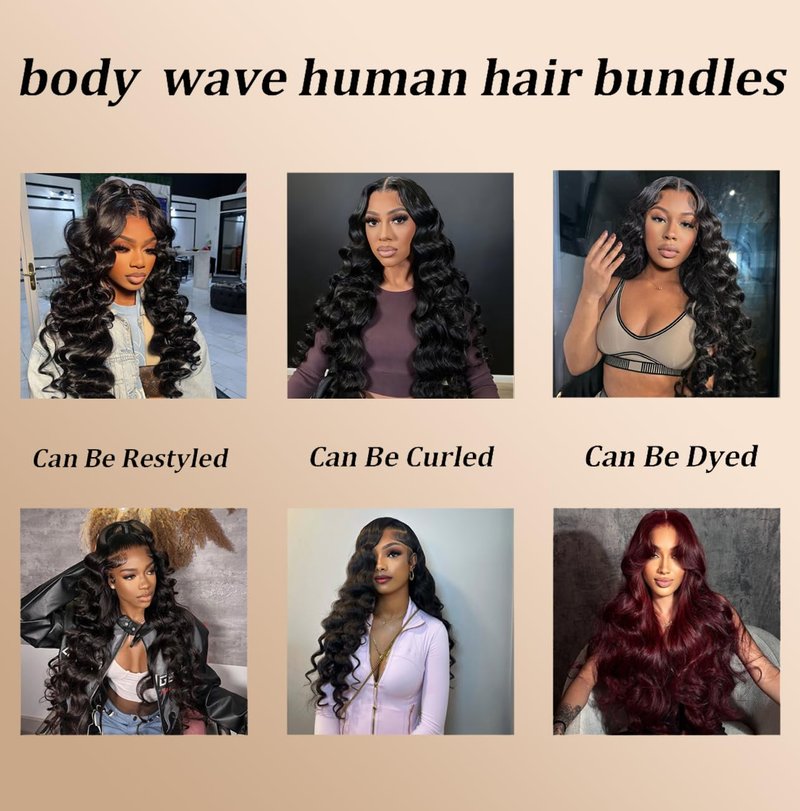 Body Wave Bundles - 24 Inch Natural Black Human Hair, Unprocessed Brazilian, Soft Double Weft Extensions