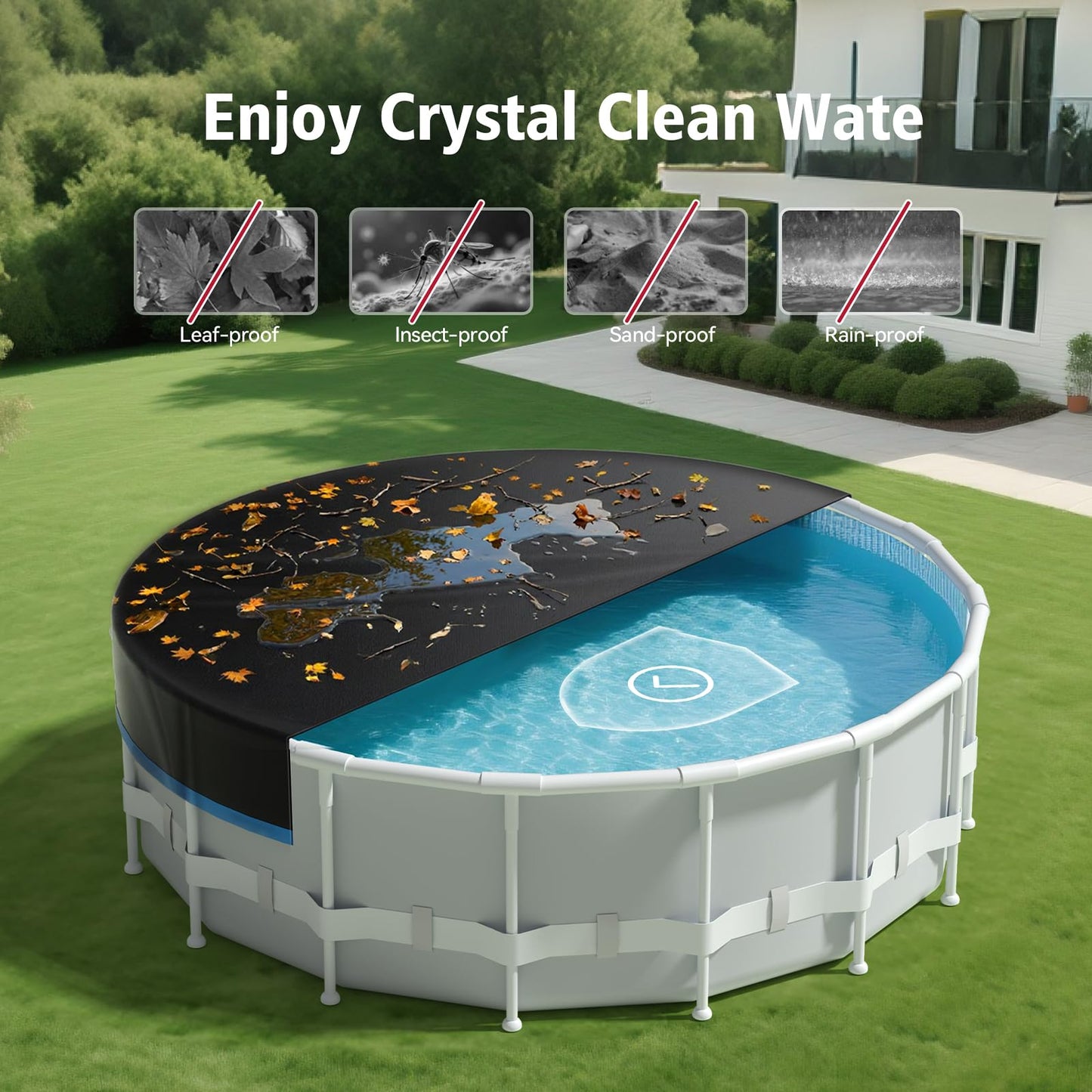 AGROAIDE 10ft Pool Cover, 420D Oxford Fabric for Above Ground Pool with Ratchet Tie Downs - All Season Use, Tear Resistant, UV & Dust Proof