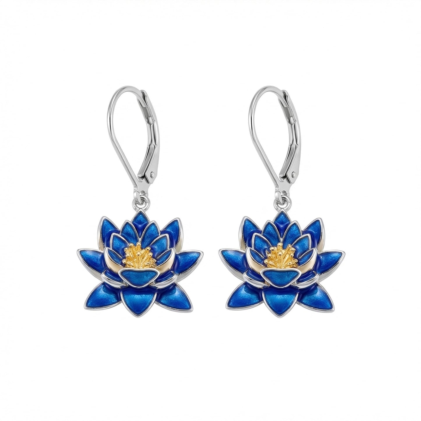 HKPATOP Lotus Earrings for Women 925 Sterling Silver Blue Lotus Flower Dangle Earrings Leverback Blue Flower Jewelry Gifts