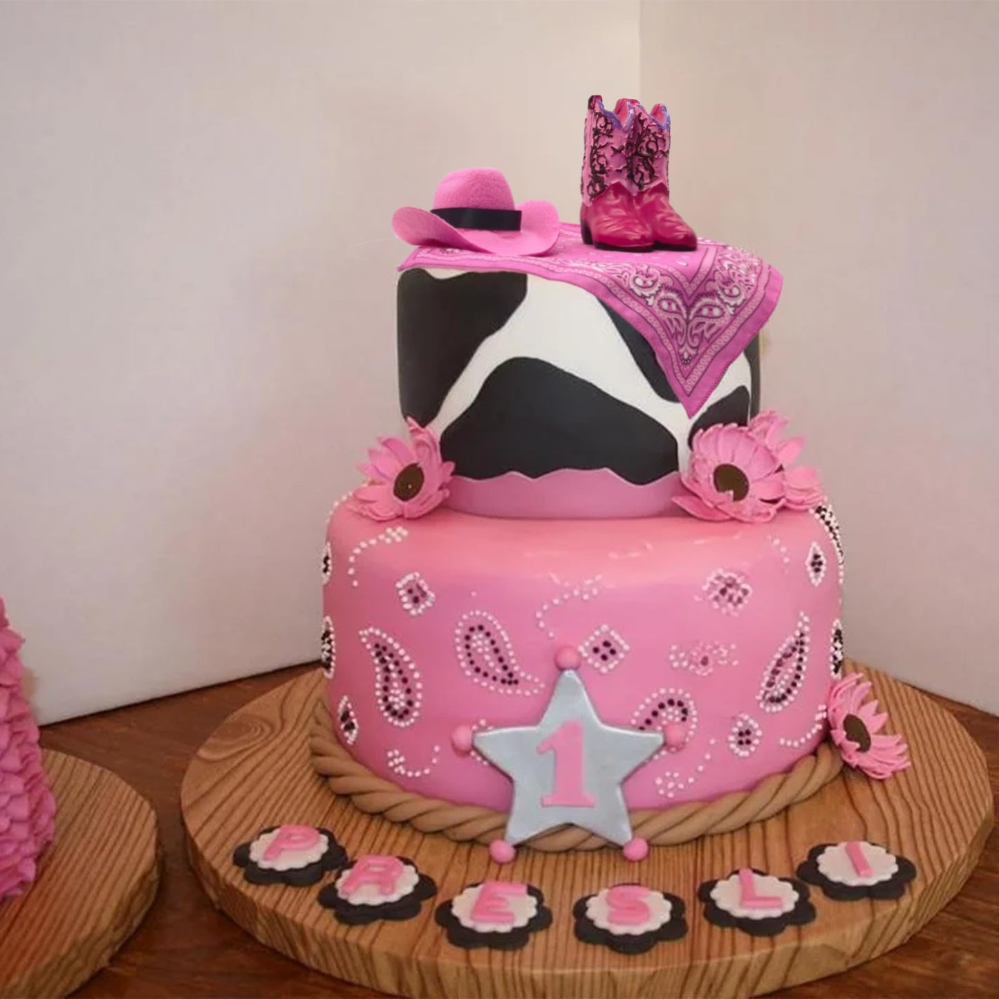 BiBo Cowgirl Cake Topper First Rodeo Birthday Cupcake Decorations Girl Mini Pink Cowgirl Hat and Boot for Western Disco Baby Shower Vaquero Themed Party Favors Supplies