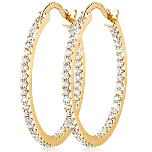 Aidomiya Gold Hoop Earrings 14K Gold Hoop Earrings for Women with Dual-sided Cubic Zirconia Hoops Earring for Women Sensitive Ears Hypoallergenic Womens earring 35MM