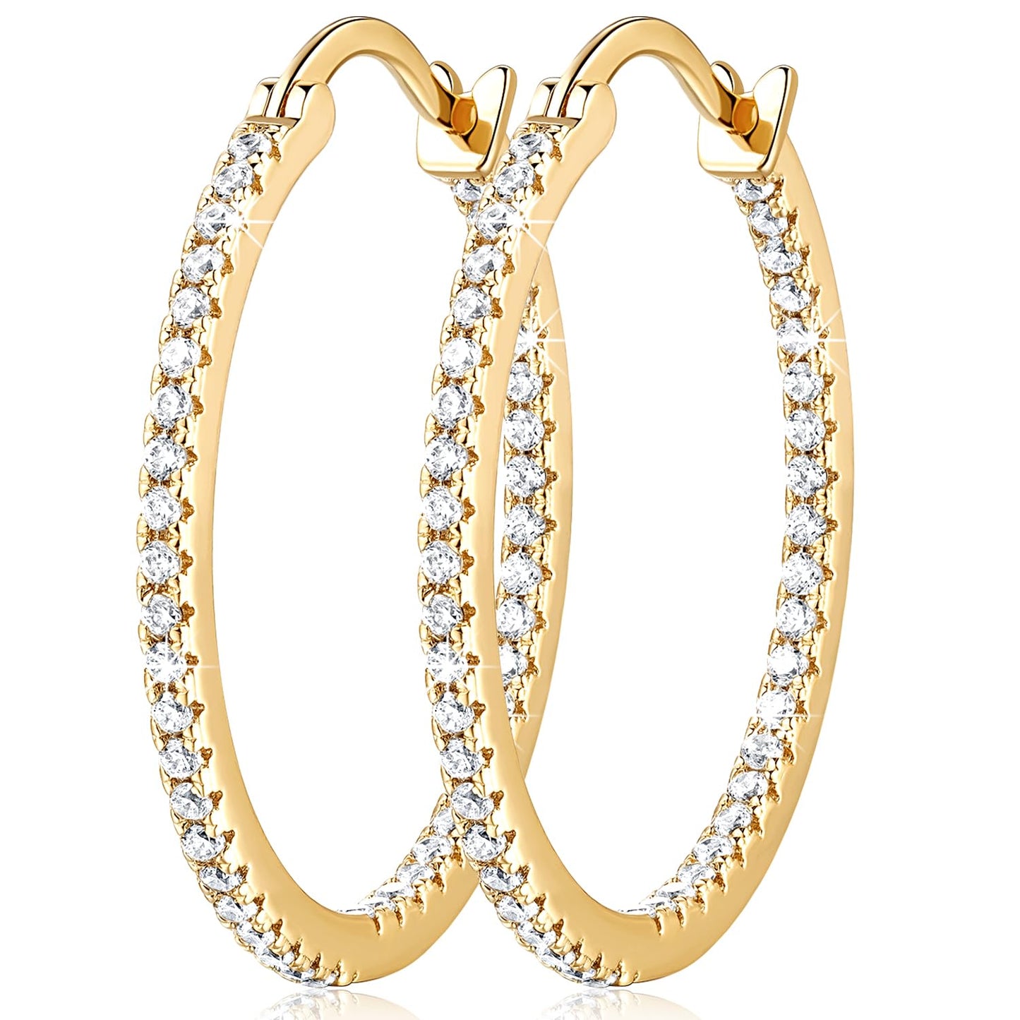 Aidomiya Gold Hoop Earrings 14K Gold Hoop Earrings for Women with Dual-sided Cubic Zirconia Hoops Earring for Women Sensitive Ears Hypoallergenic Womens earring 30MM
