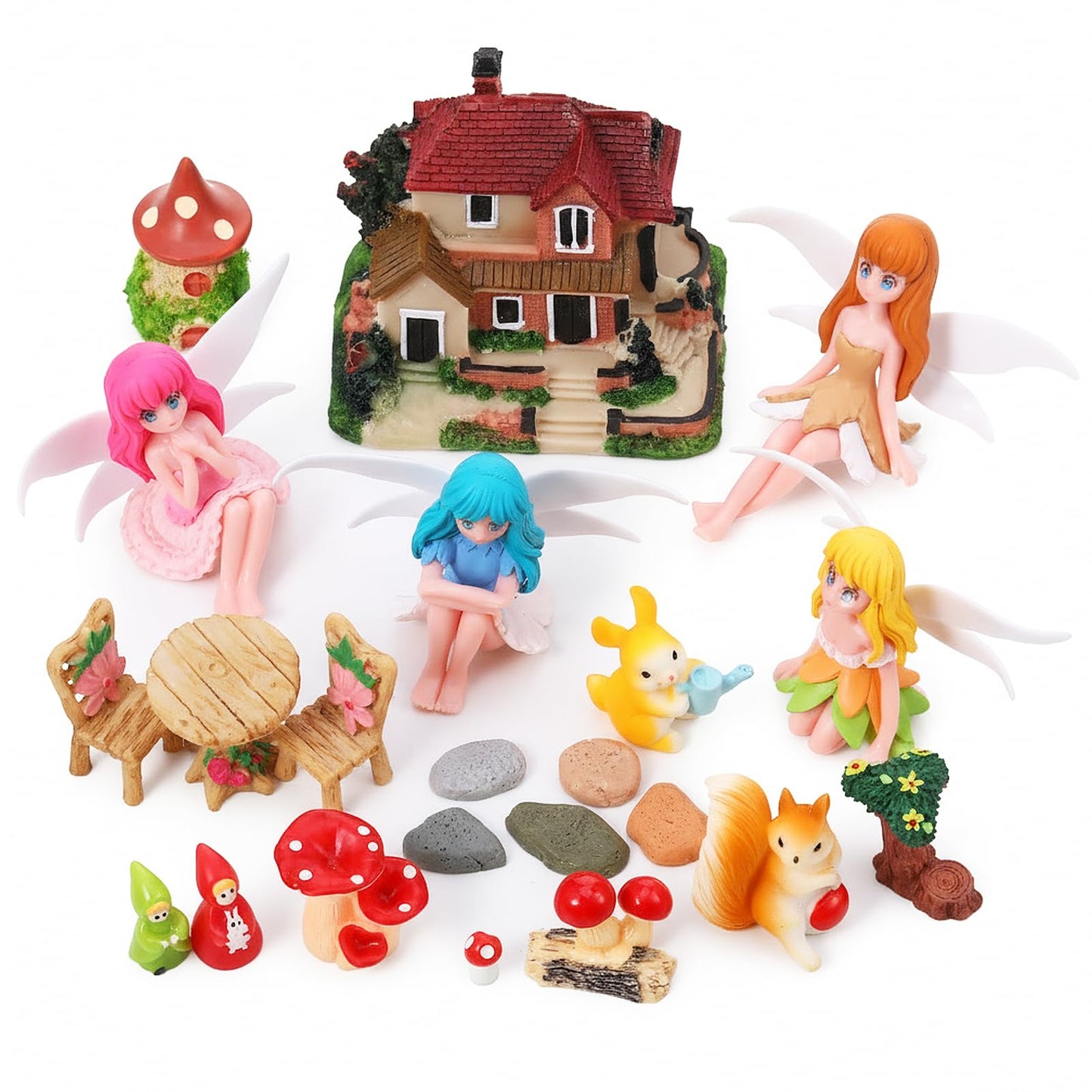 GGSTDDUP Fairy Garden Accessories, Miniature Garden Ornaments Included Mini Fairy Figures Tiny Gnome Figurines Enchanted Tiny House Set for DIY Landscape Potted Plants Dollhouse Desk Decor