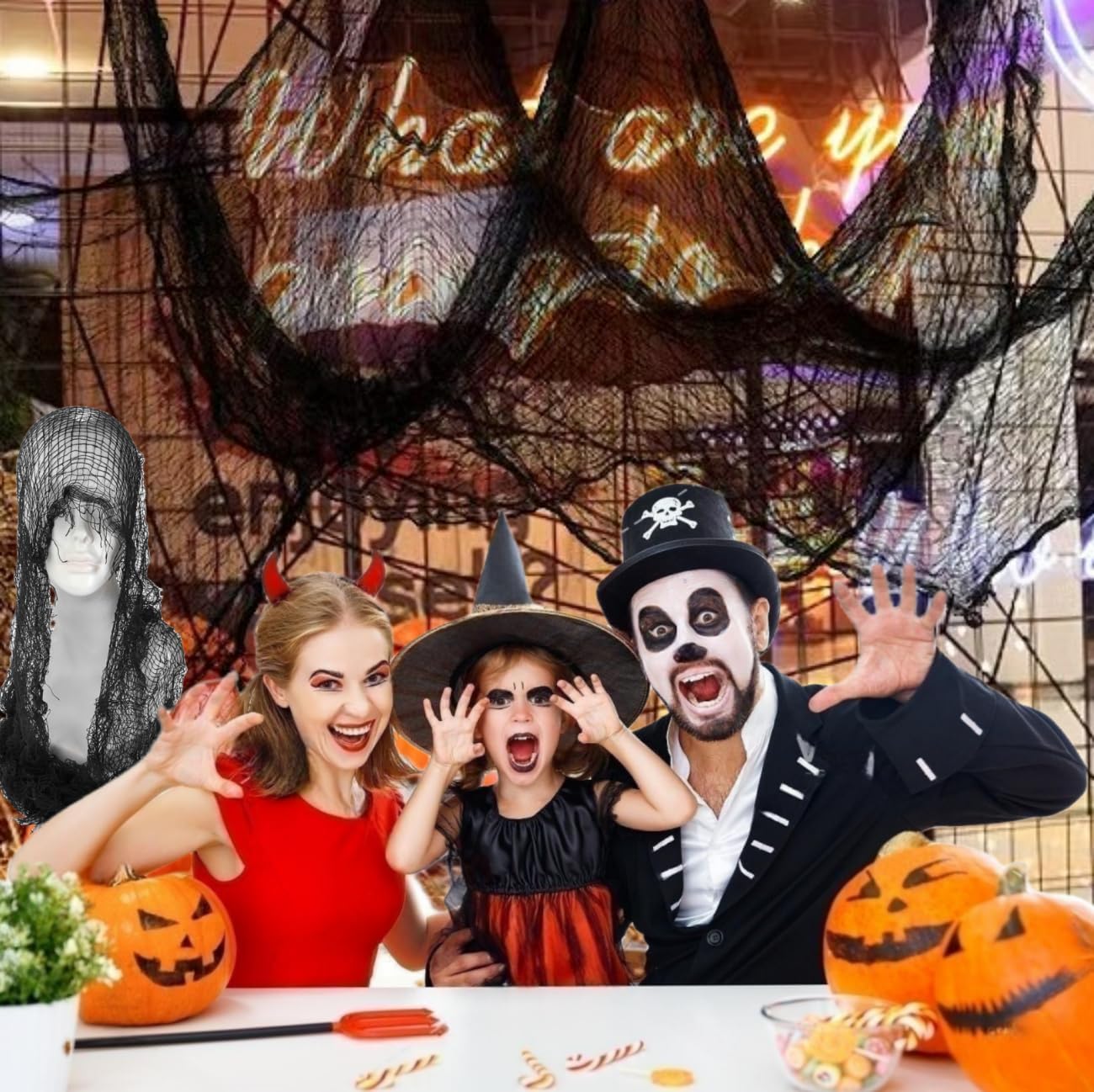 Niurui 400 x 39 inch Large Size Creepy Cloth Black Halloween Scary Spooky Cloth-Windows Doorways Gauze Cobweb Spider webs Decorations for Halloween Party Haunted House Decor