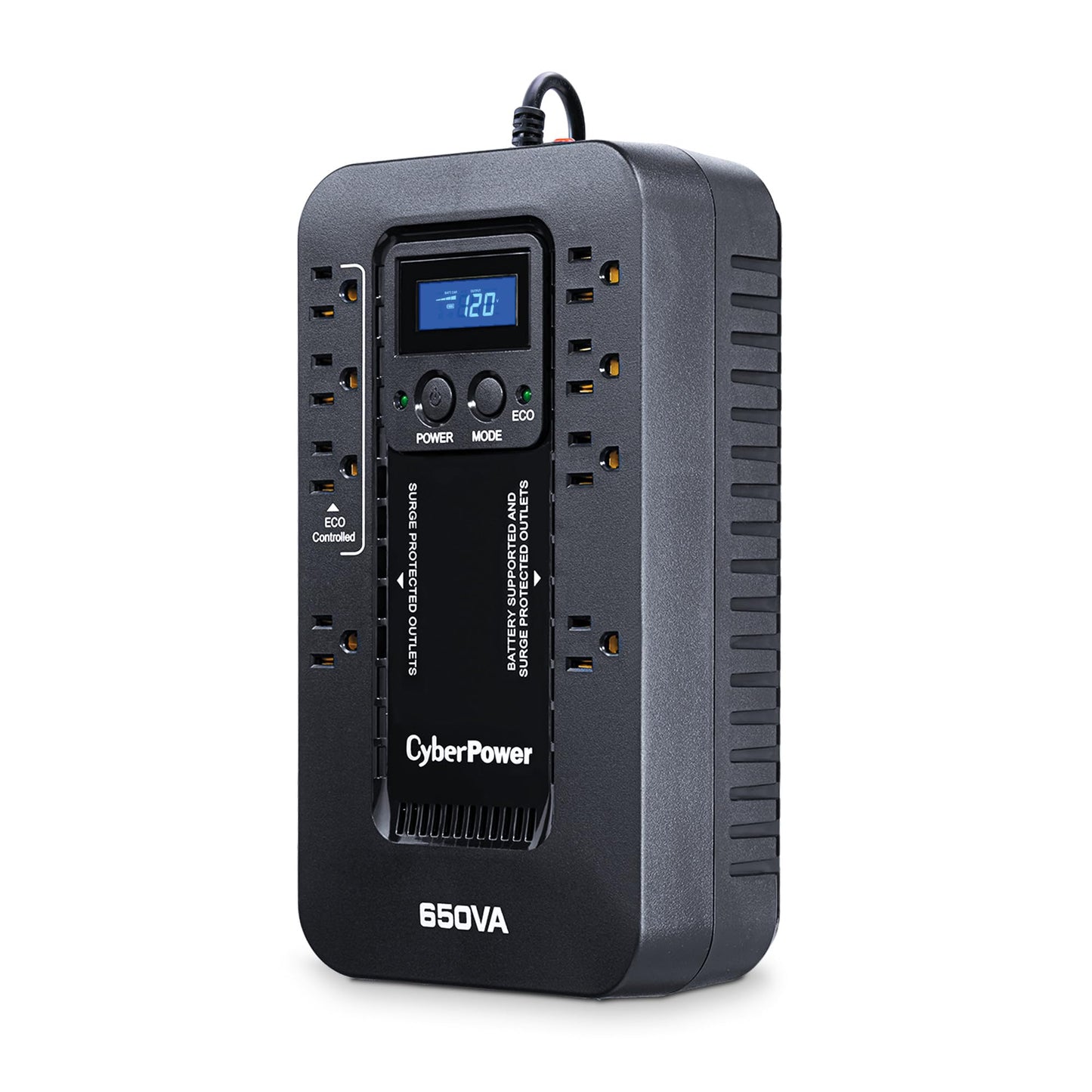 CyberPower EC650LCD Ecologic UPS Battery Backup and Surge Protector, 650VA/390W, 8 Outlets, ECO Mode, Compact, UL Certified